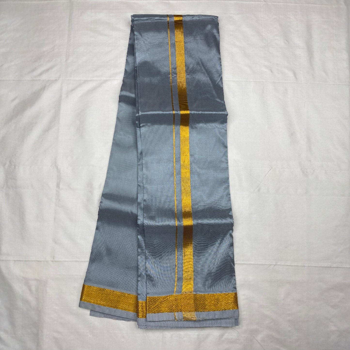 HORAD Art Silk Steel Grey Shirt Material + Gold Zari Dhoti