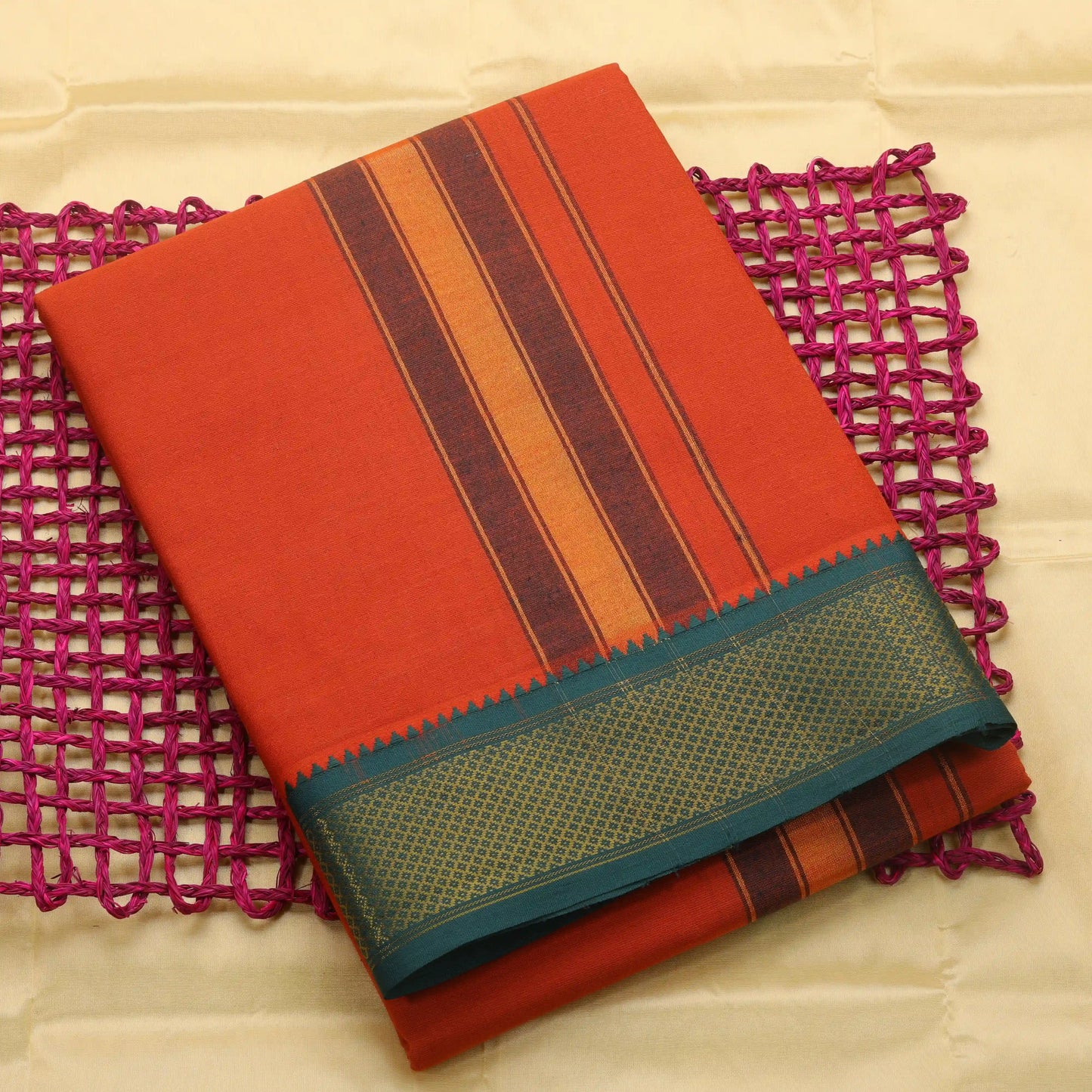 Horad Korvai Cotton Dark Orange 10 KAN Dhoti