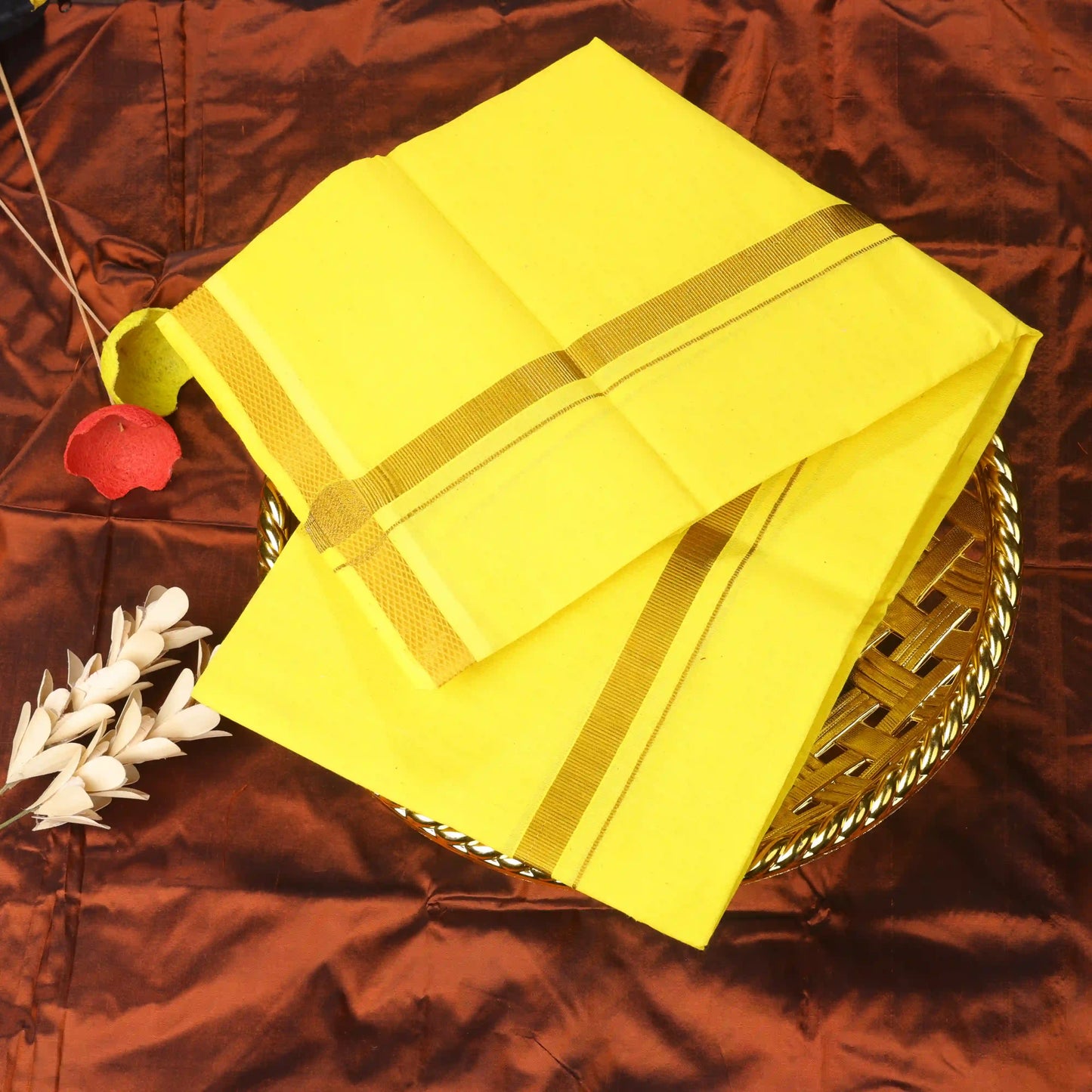 Horad Pure Cotton Gold Zari Self Yellow 0.25" Dhoti