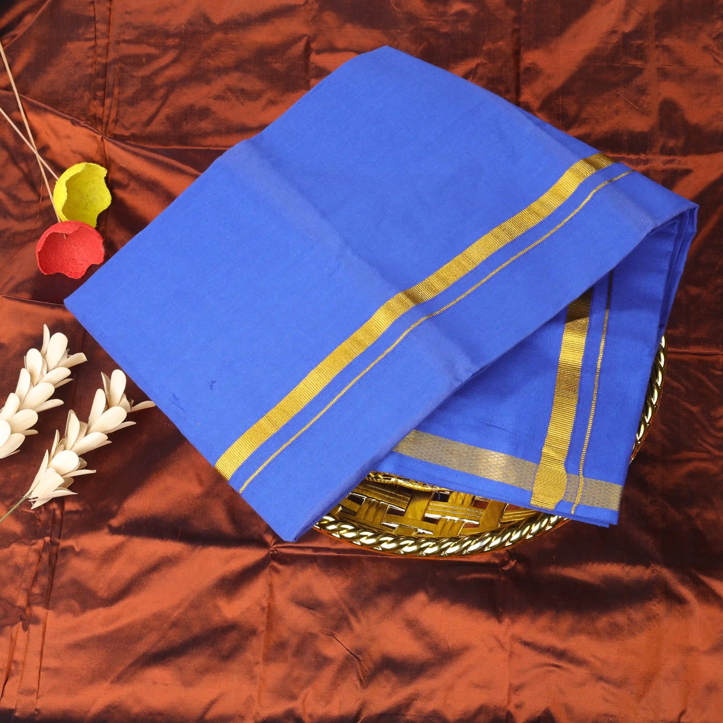 Horad Pure Cotton Gold Zari Self Blue 0.25" Dhoti
