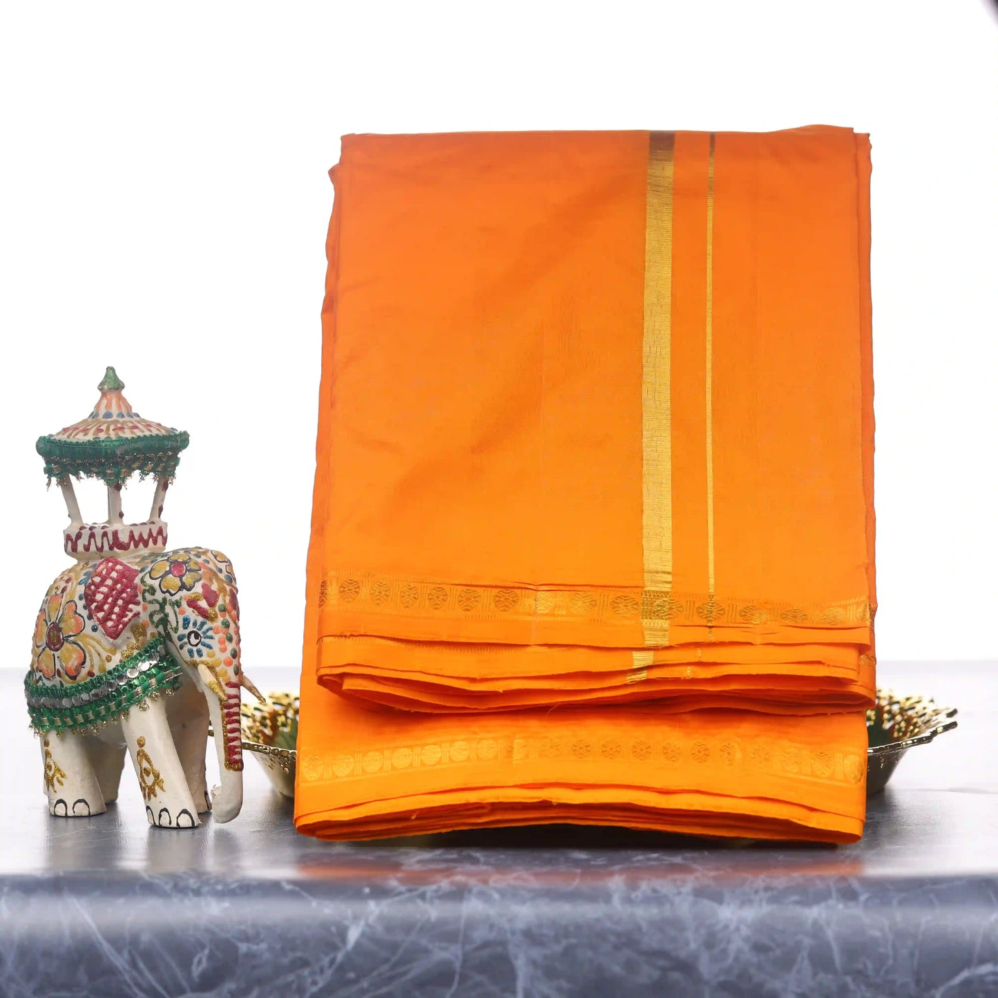 Horad Pure Silk Uthratcham Dark Orange Dhoti (9X5)