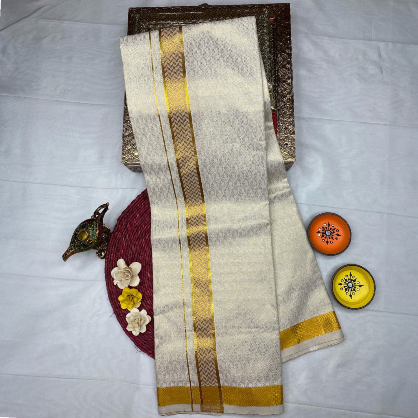 HORAD Kora Cotton Gold Emboss Shirt Material with Dhoti
