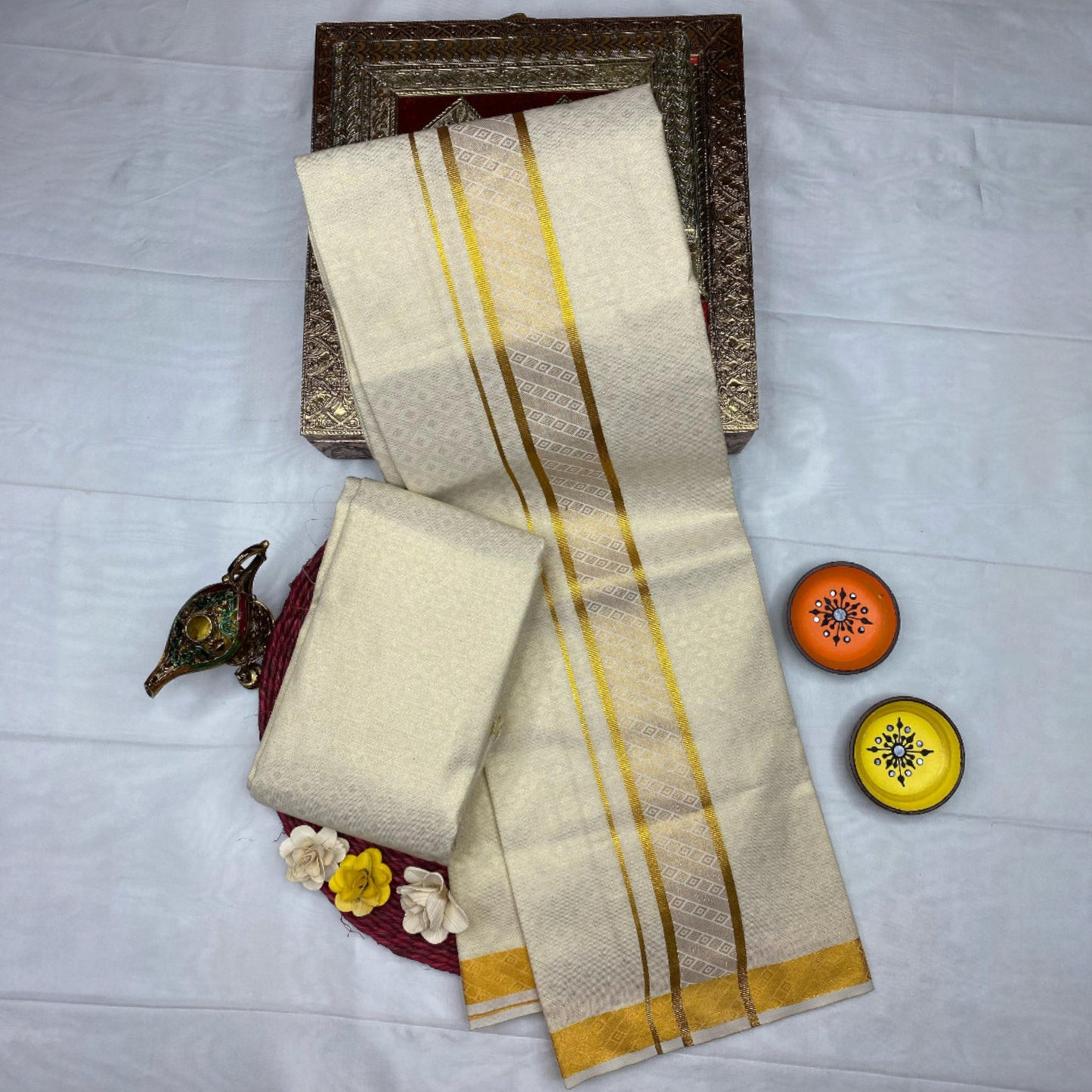 HORAD Kora Cotton Gold Emboss Shirt Material with Dhoti