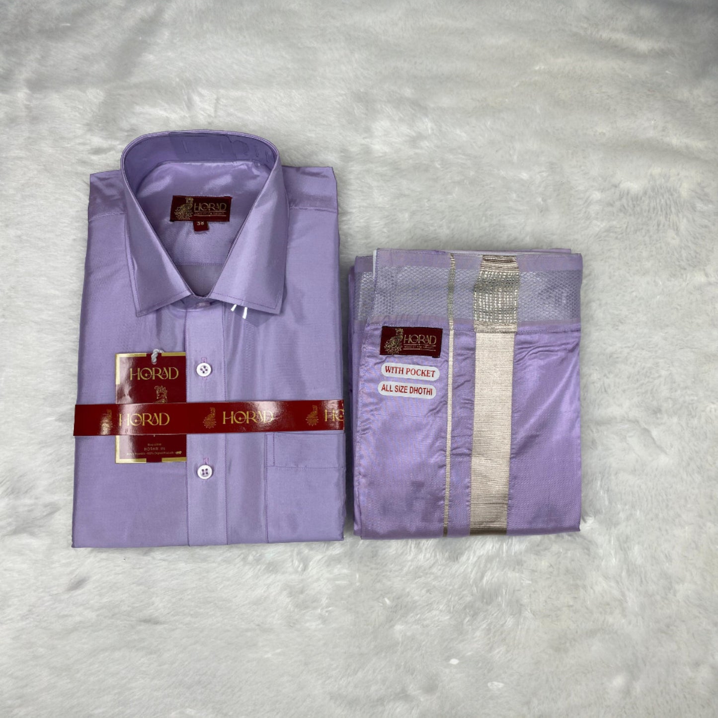 Horad Premium Art Silk Lavender Shirt + Welcro Dhoti