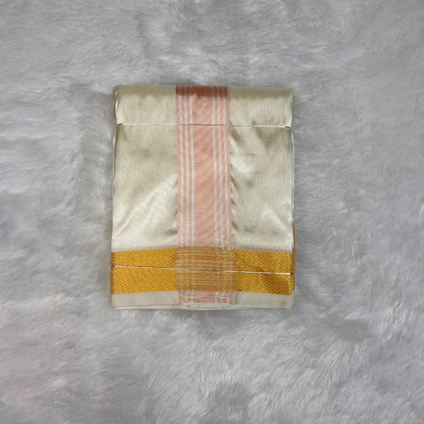 HORAD Premium Art Silk Cream with RoseGold+Gold Border Dhoti + Belt