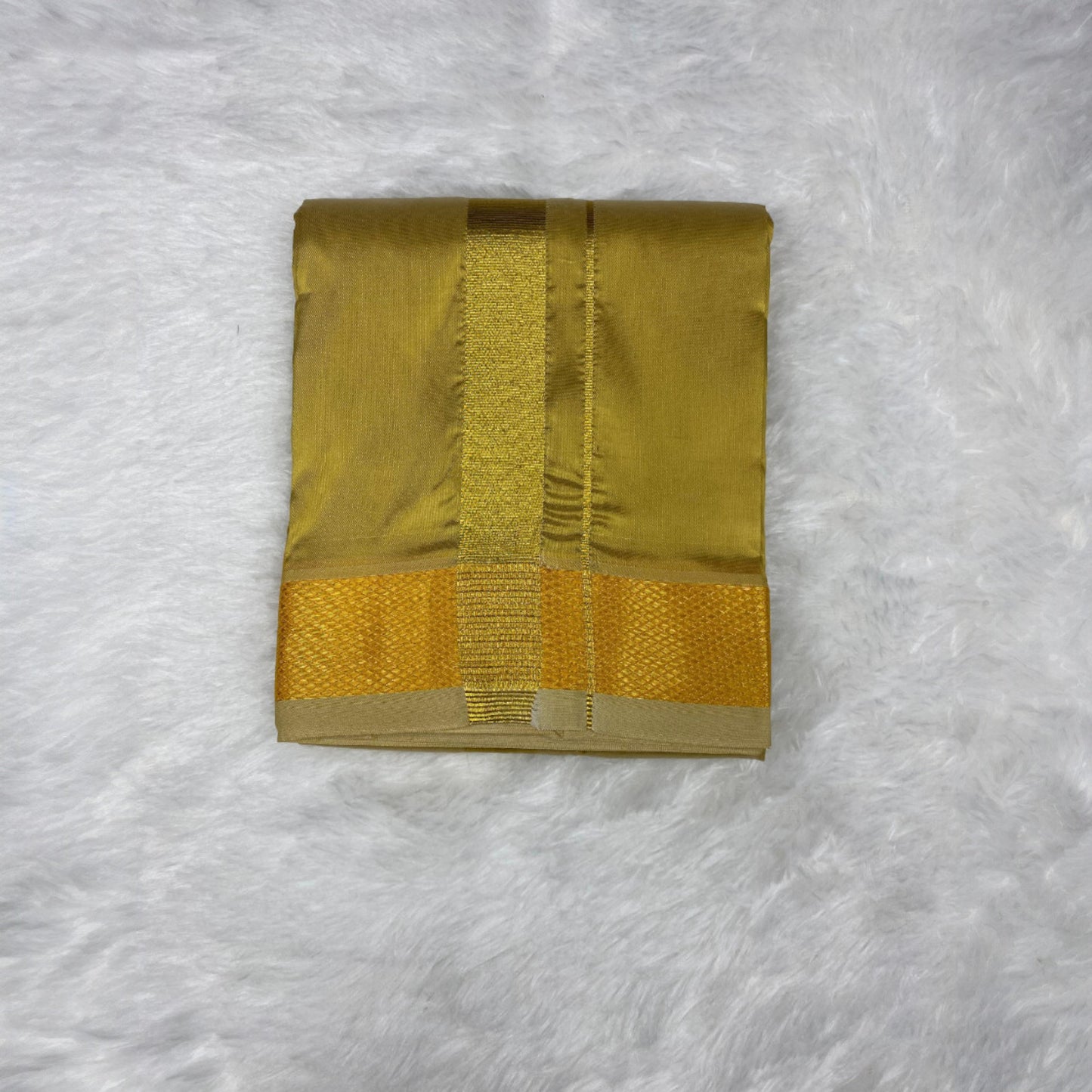 HORAD Premium Art Silk Dark Gold Dhoti + Angavastram (8X4)