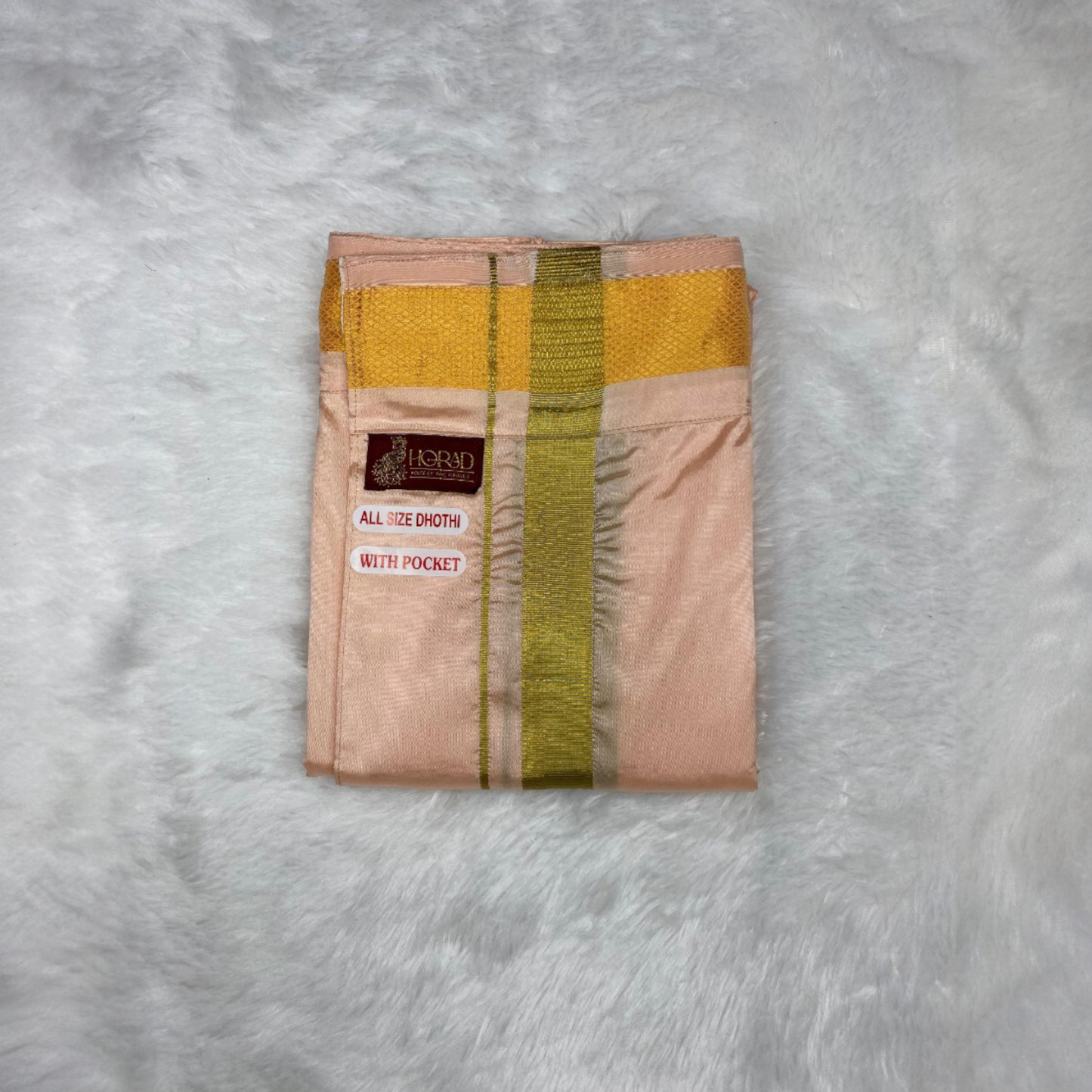 HORAD Premium Art Silk Rose Gold Welcro Dhoti with Shirt Material