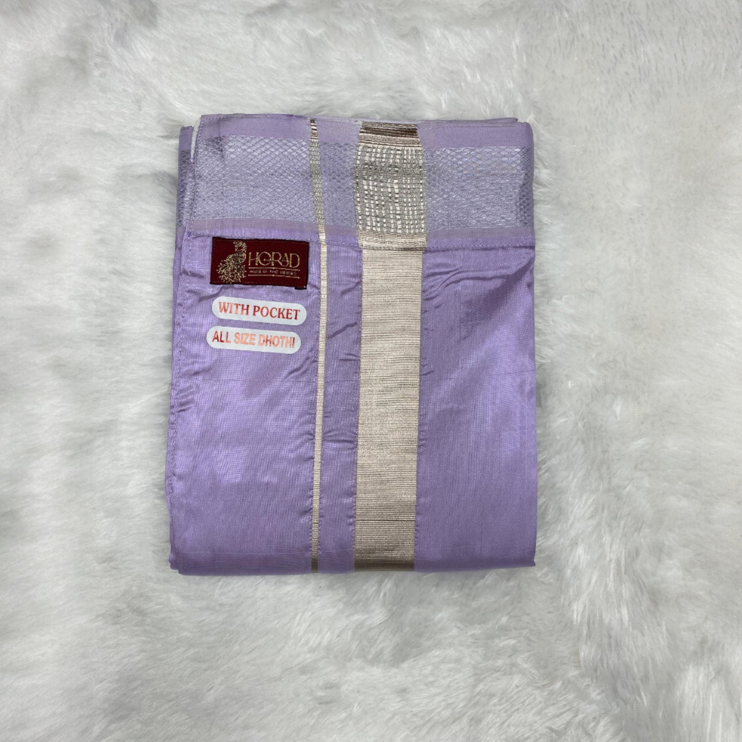 Horad Premium Art Silk Dad and Son Lavender Shirt + Welcro Dhoti + Angavastram