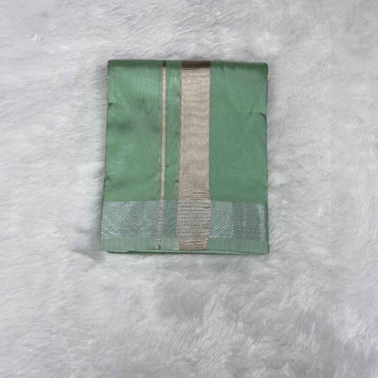 HORAD Premium Art Silk Pista Green Dhoti + Angavastram (8X4)