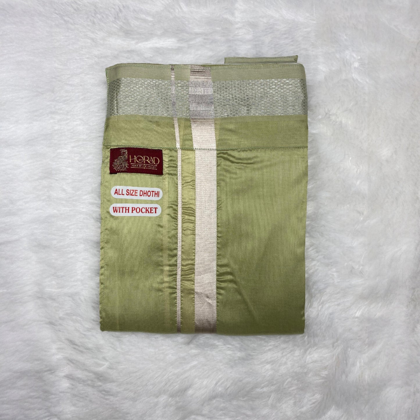 Horad Premium Art Silk Dad and Son FIR.Green Shirt + Welcro Dhoti + Angavastram