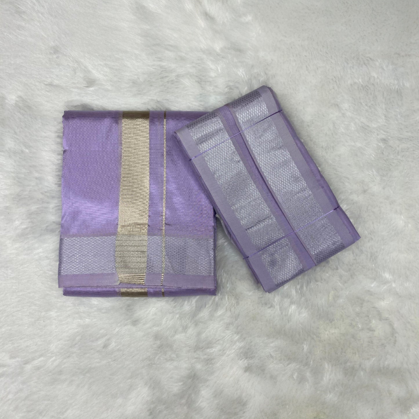 HORAD Premium Art Silk Lavender Dhoti + Angavastram (8X4)