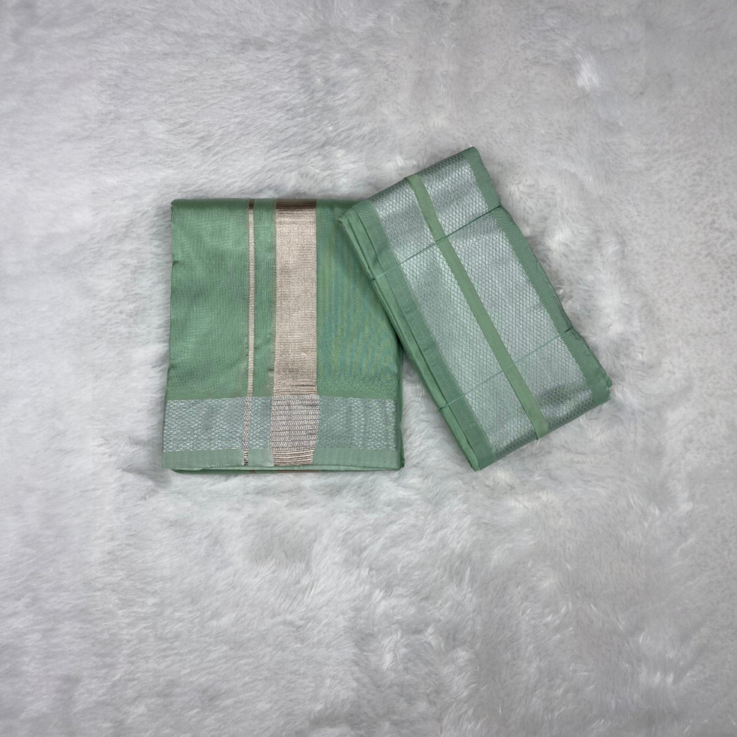 HORAD Premium Art Silk Pista Green Dhoti + Angavastram (8X4)