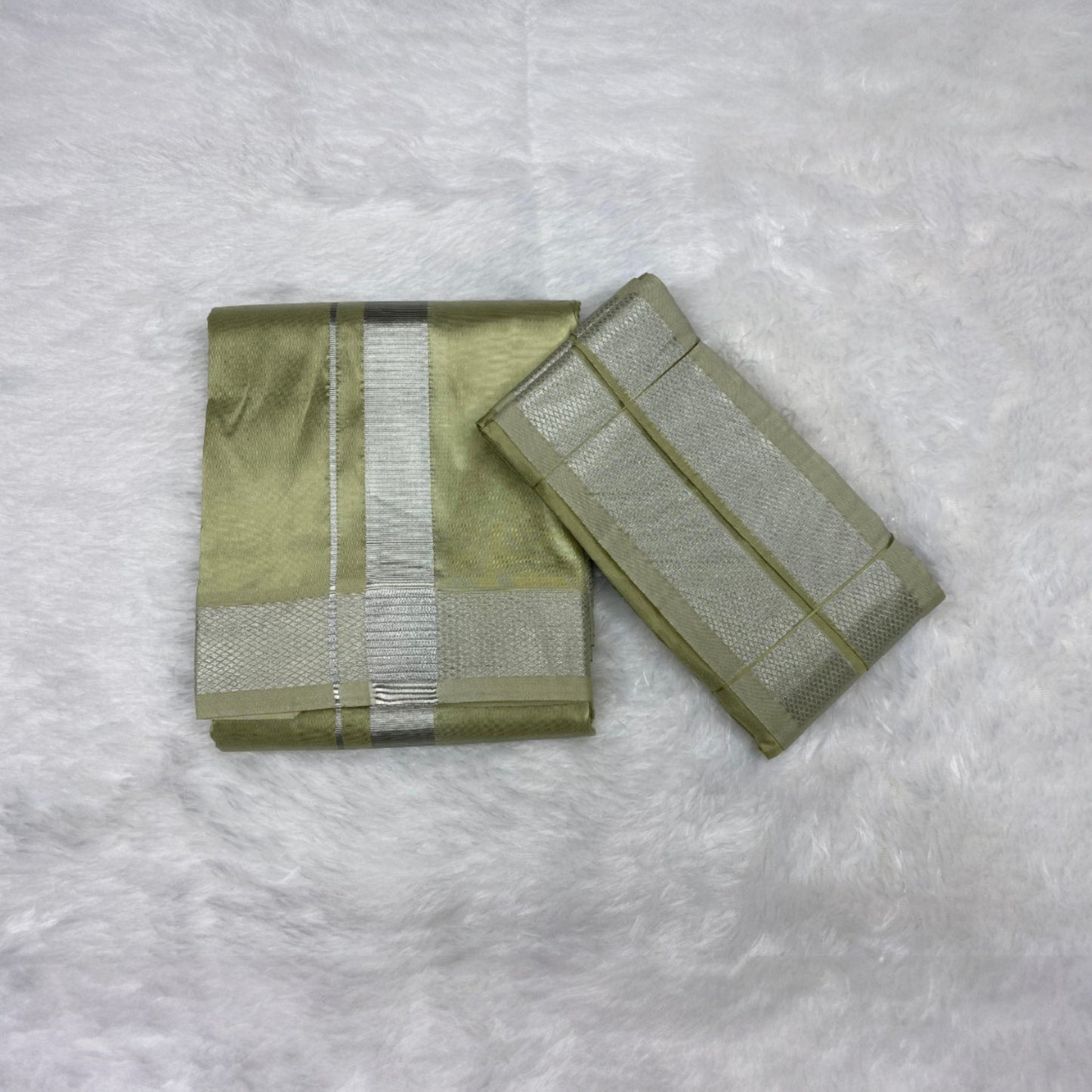 HORAD Premium Art Silk FIR.Green Dhoti + Angavastram (8X4)