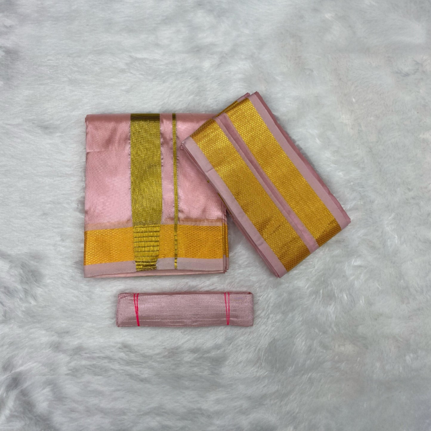 HORAD Premium Art Silk Petal Pink Dhoti + Angavastram + Belt (10X6)