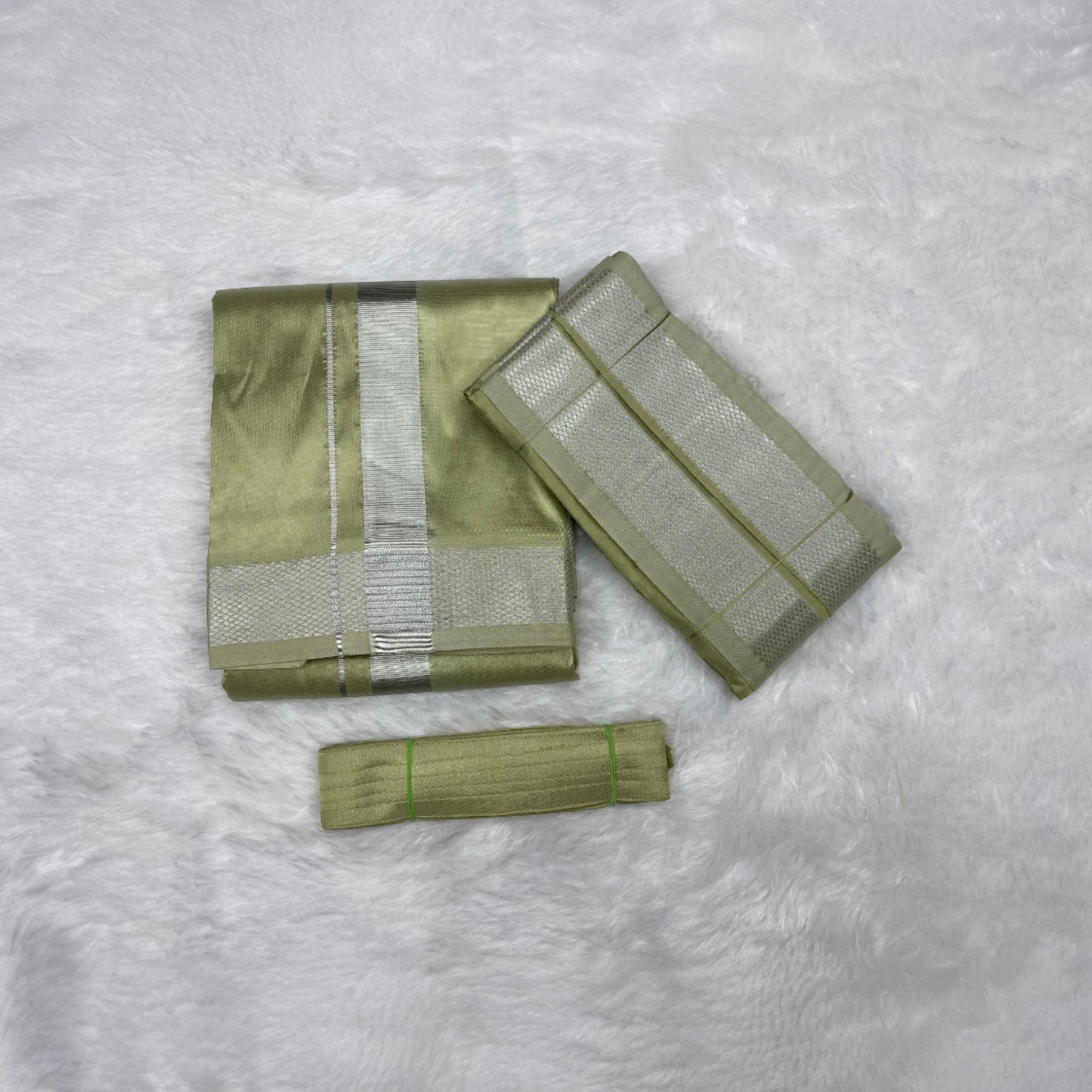 HORAD Premium Art Silk FIR.Green Shirt Material (3 Meter) + (9X5) Dhoti + Angavastram + Belt