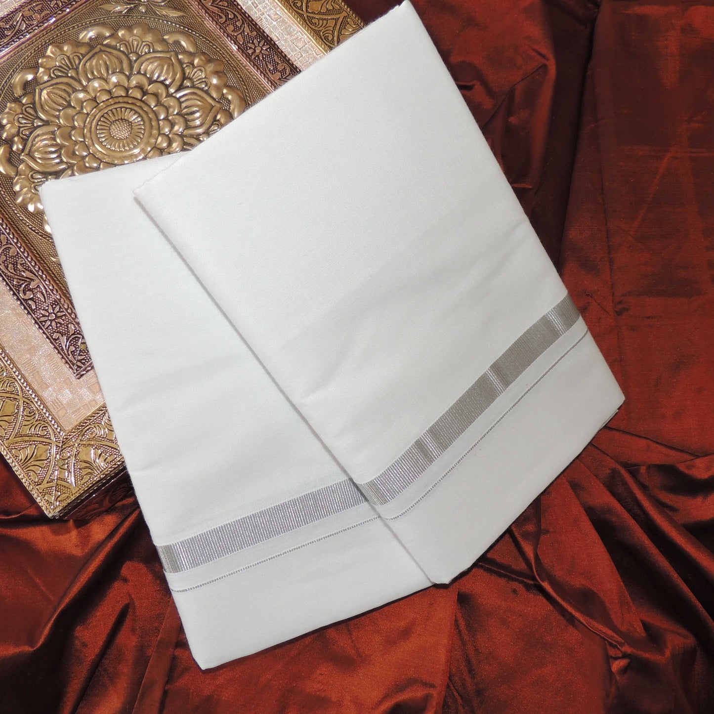 Horad Pure Cotton Pack of 2 Silver Zari 0.25 " Dhoties