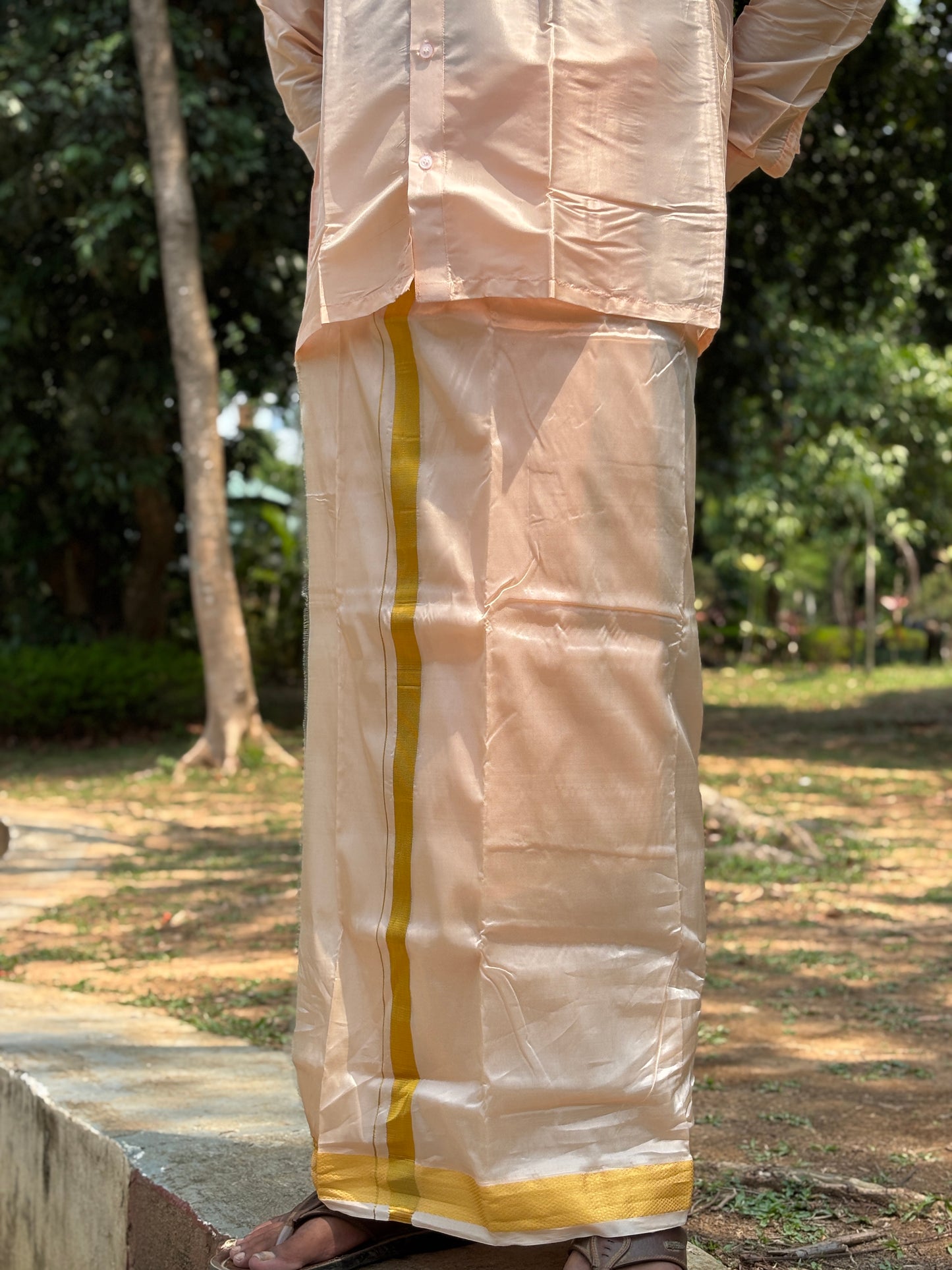 Horad Premium Art Silk Rose Gold Shirt + Welcro Dhoti
