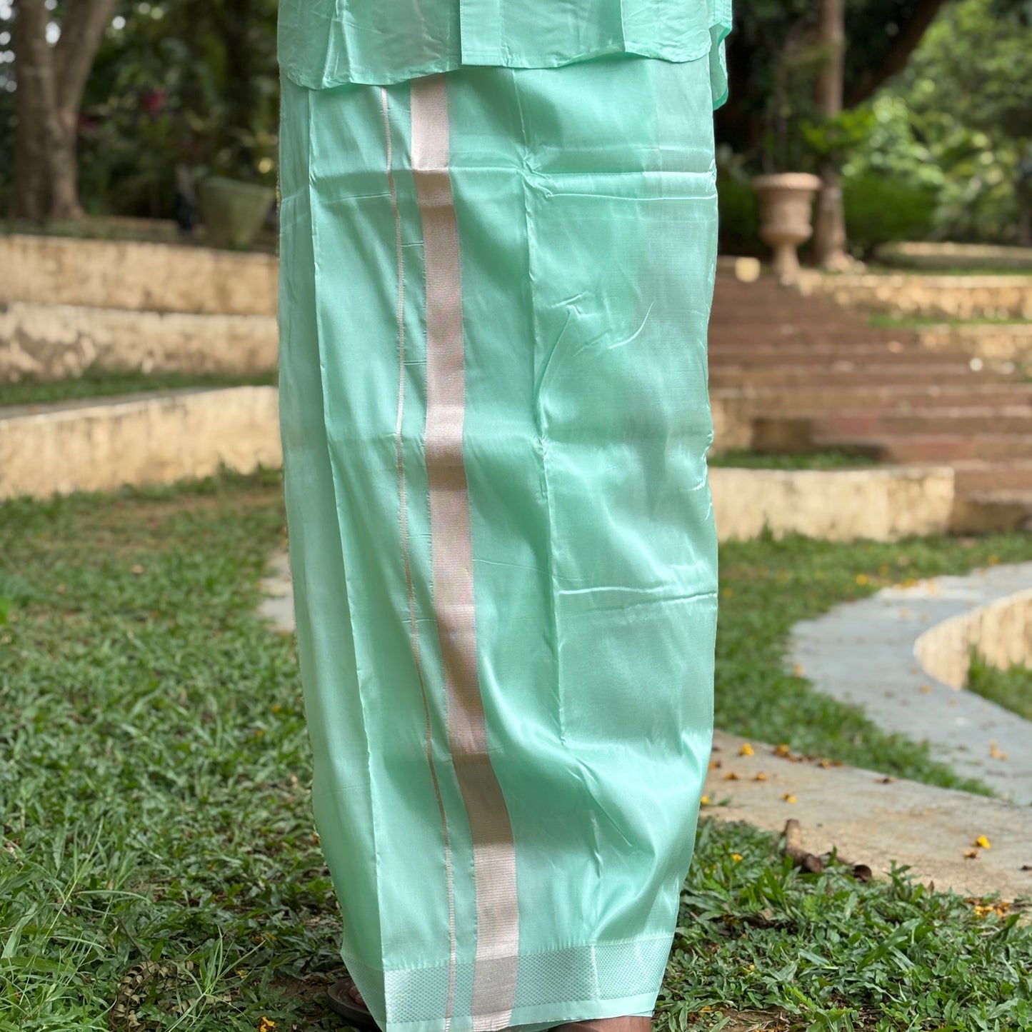 Horad Premium Art Silk M.L.Green Shirt + Welcro Dhoti