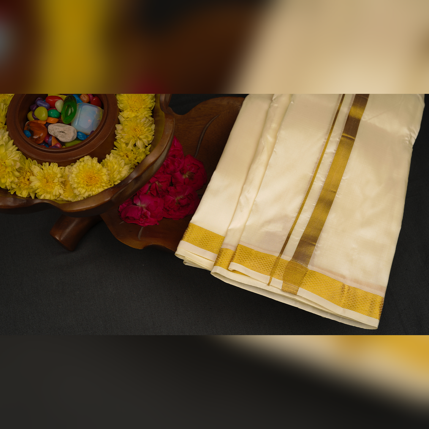 Horad Silk Blend Half White 0.75” Dhoti (10X6)