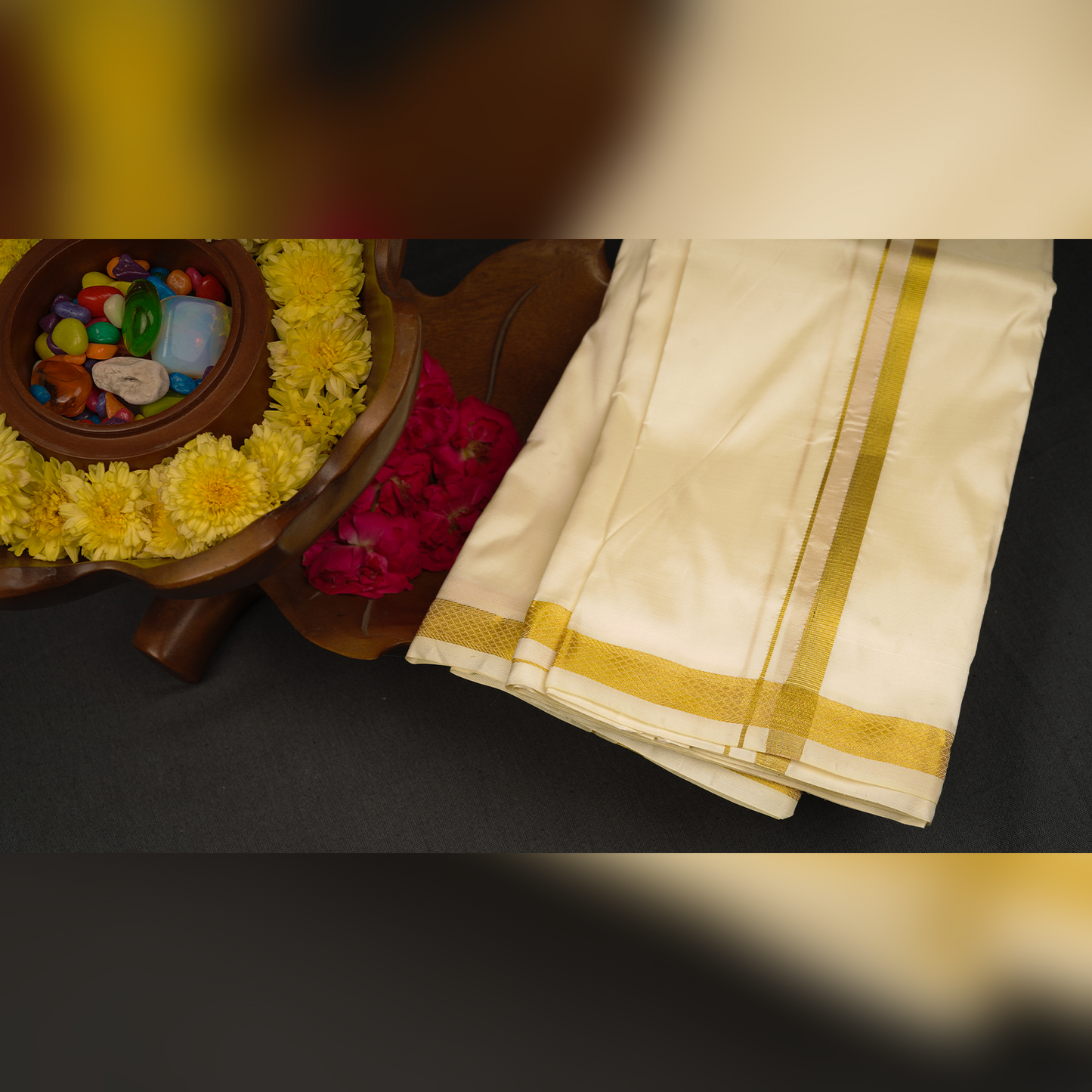 Horad Silk Blend Half White 0.50” Dhoti (10X6)