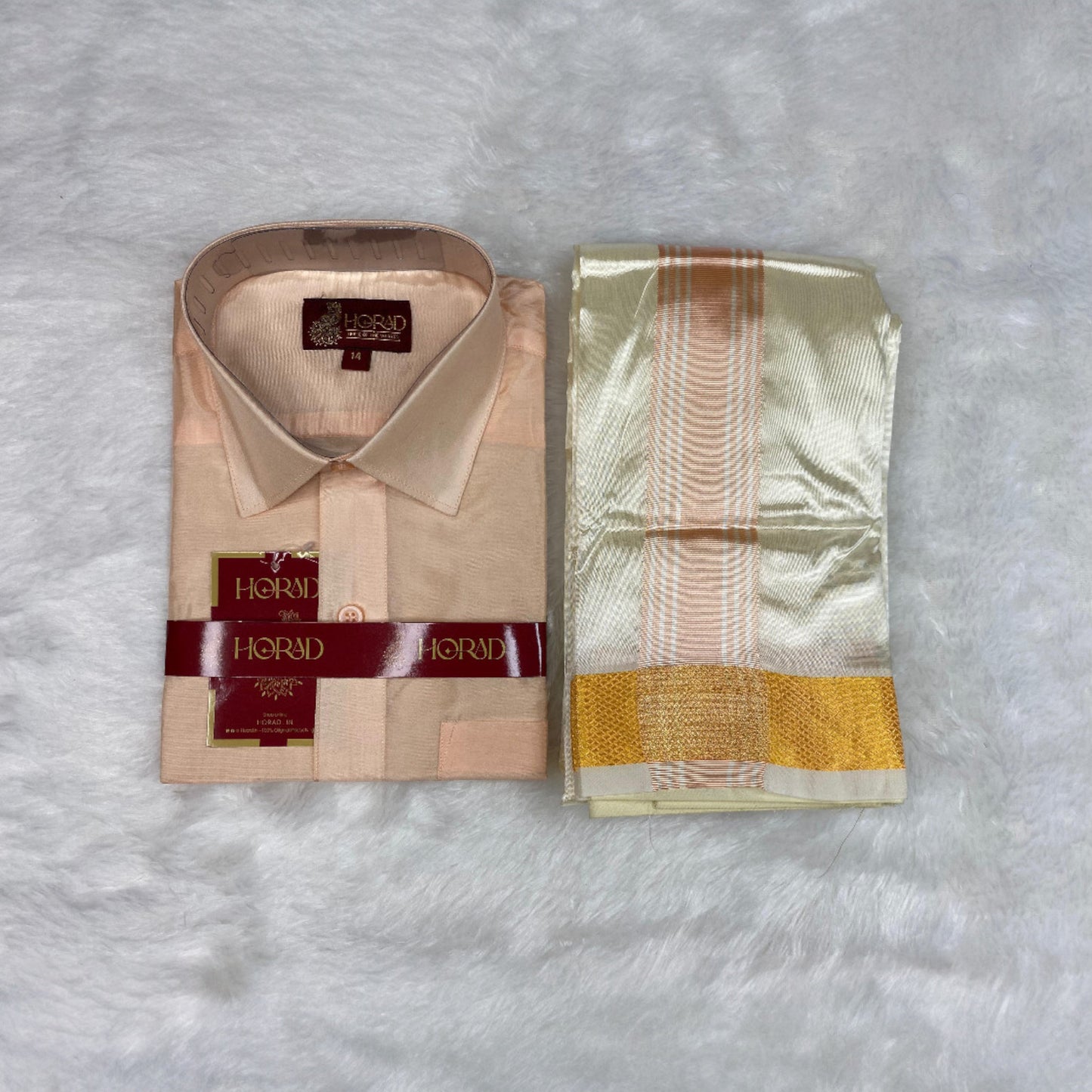 Horad Premium Art Silk Cream with RoseGold+Gold Border Kids Set