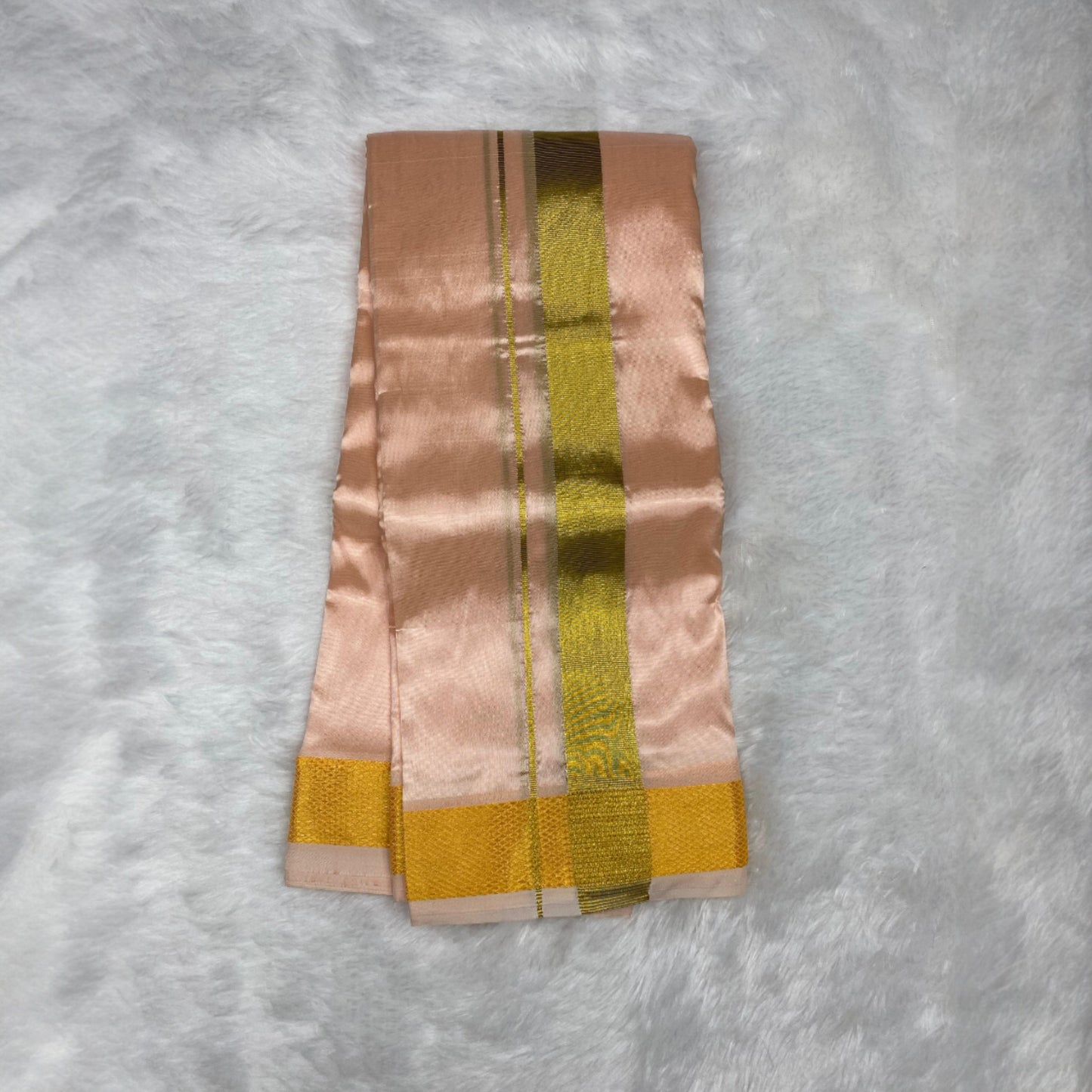 HORAD Premium Art Silk Rose Gold Dhoti + Angavastram (8X4)