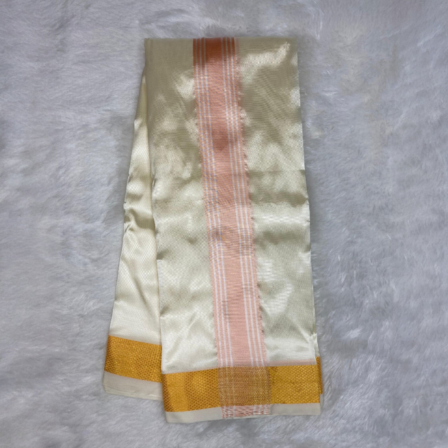 HORAD Premium Art Silk Cream with RoseGold+Gold Border Dhoti + Belt