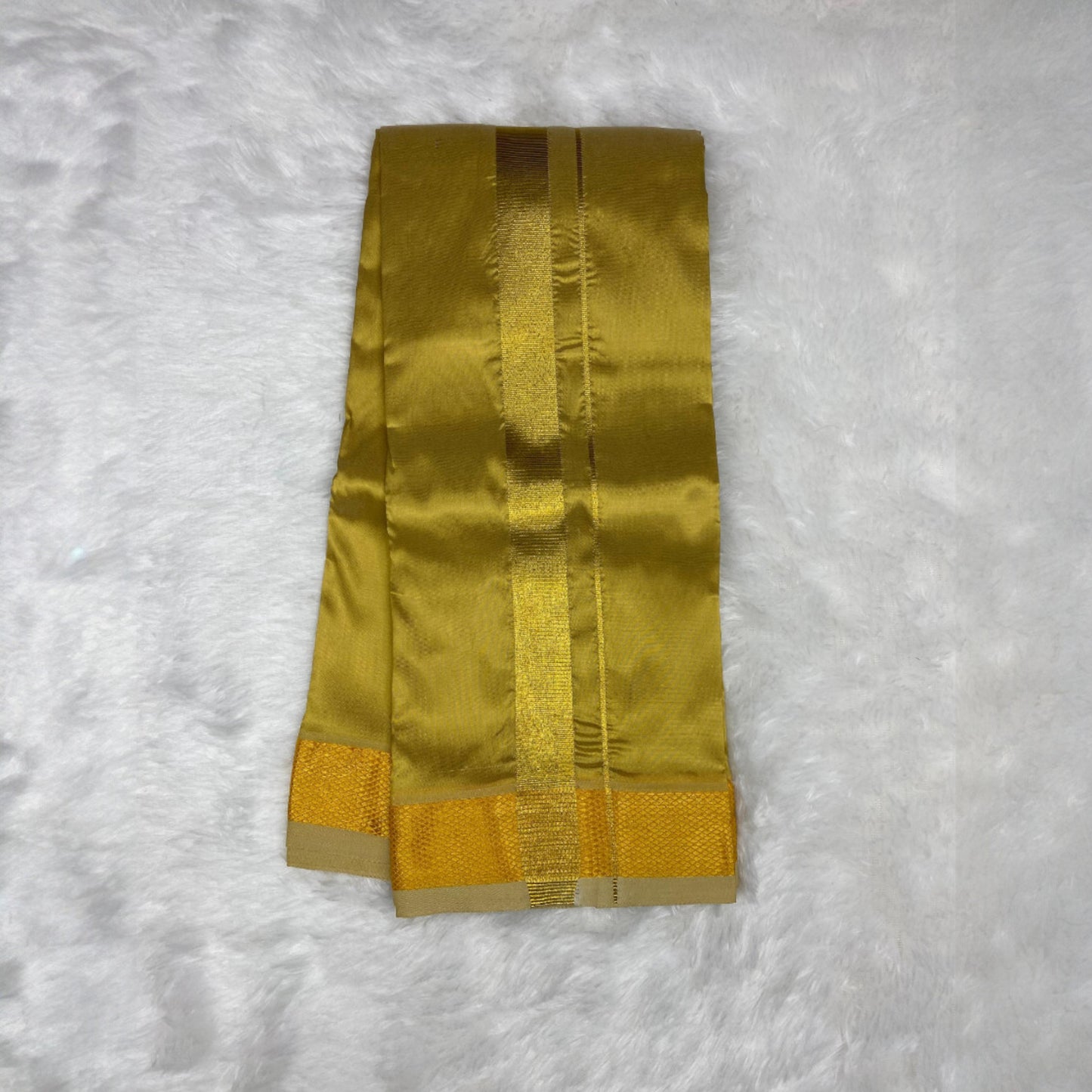 HORAD Premium Art Silk Dark Gold Dhoti + Angavastram (8X4)