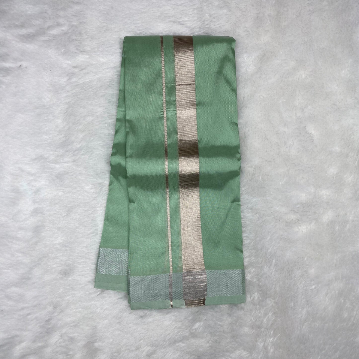HORAD Premium Art Silk Pista Green Dhoti + Angavastram (8X4)