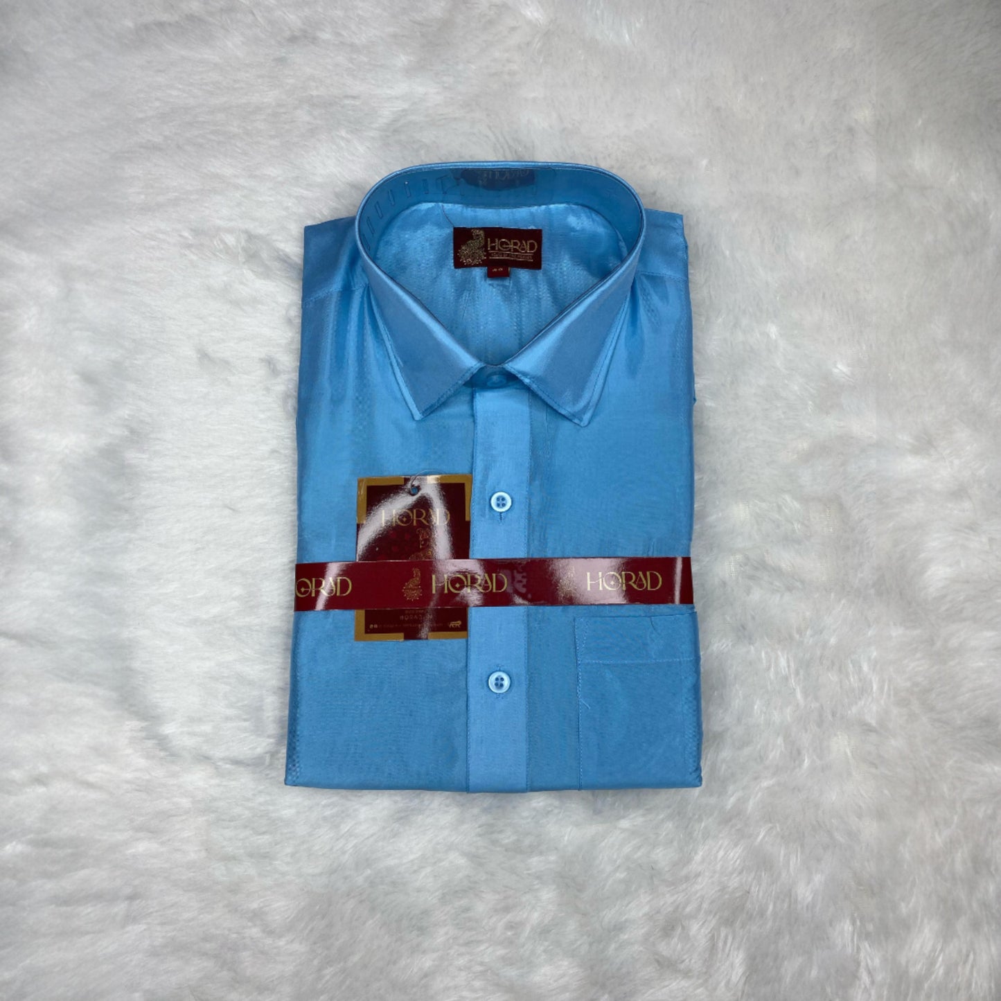 Horad Premium Art Silk Dad and Son Sky Blue Shirt + Dhoti + Angavastram + Belt