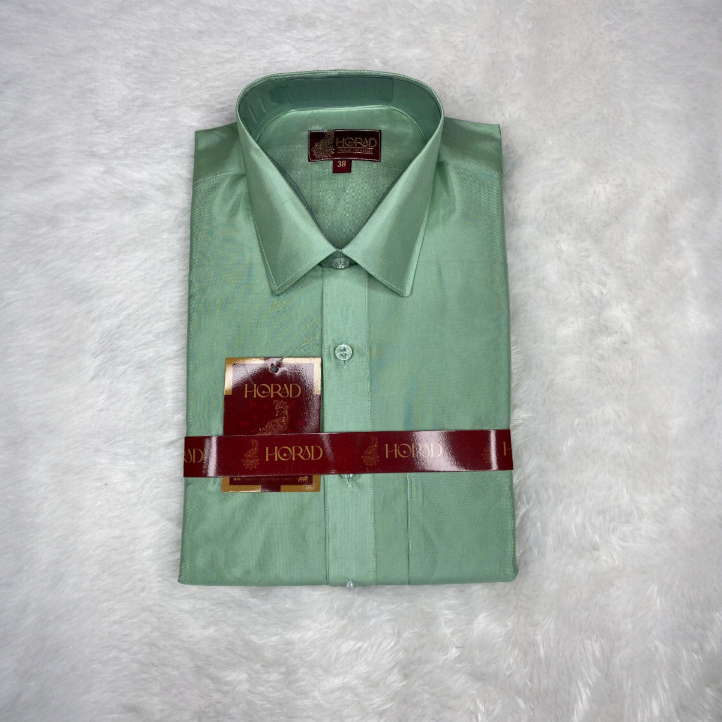 Horad Premium Art Silk Dad and Son Pista Green Shirt + Dhoti + Angavastram + Belt