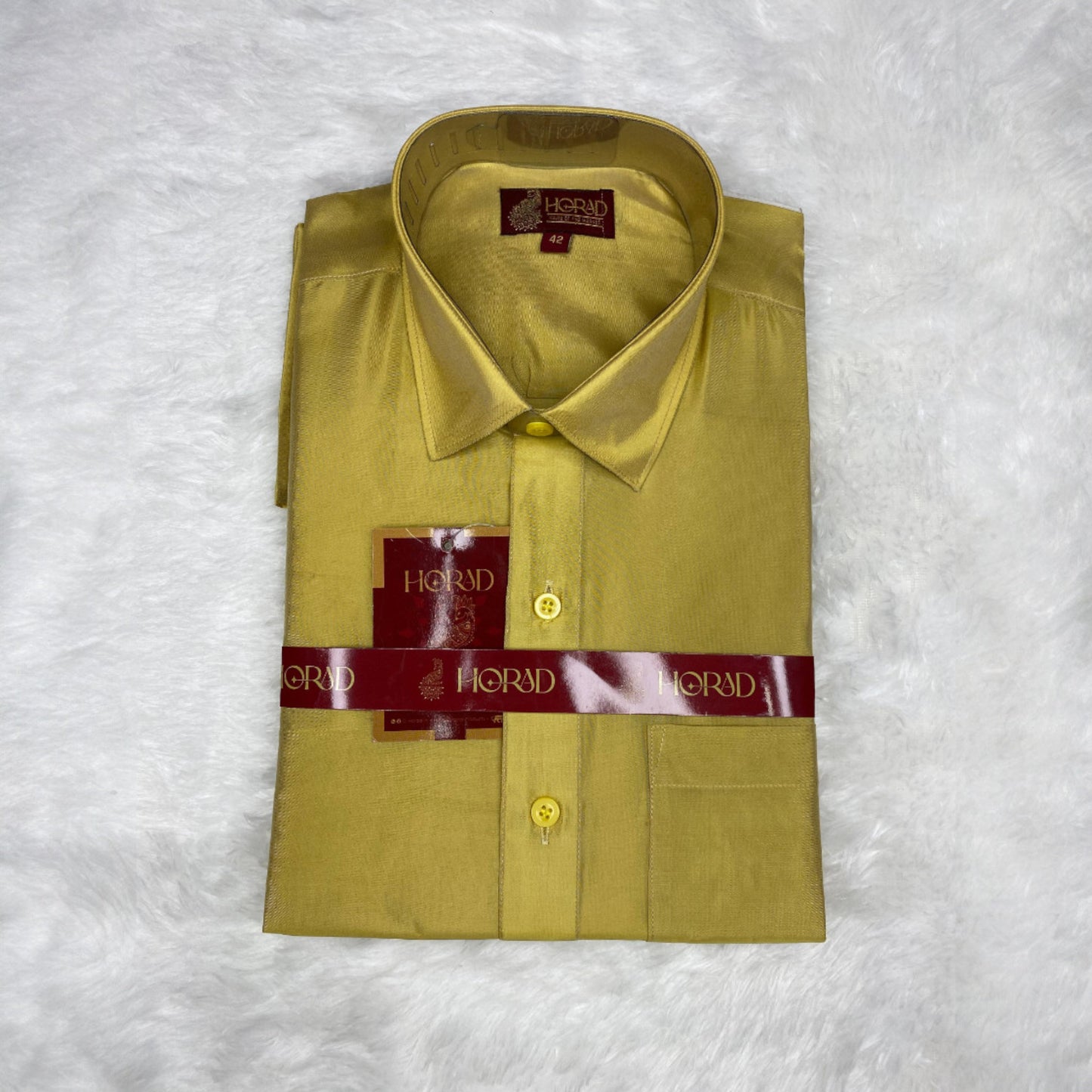 Horad Premium Art Silk Dad and Son Dark Gold Shirt + Dhoti + Angavastram + Belt