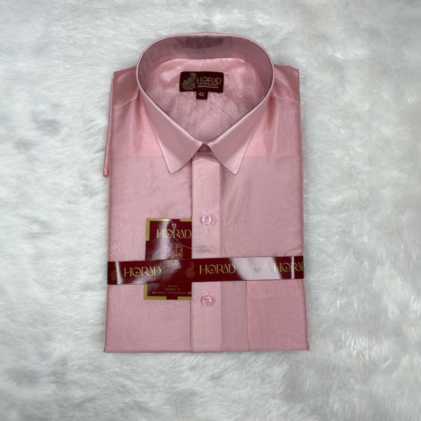 Horad Premium Art Silk Petal Pink Shirt + Welcro Dhoti + Angavastram