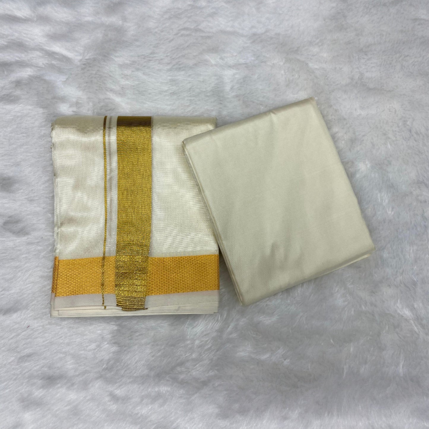 HORAD Premium Art Silk Cream Dhoti with Shirt Material