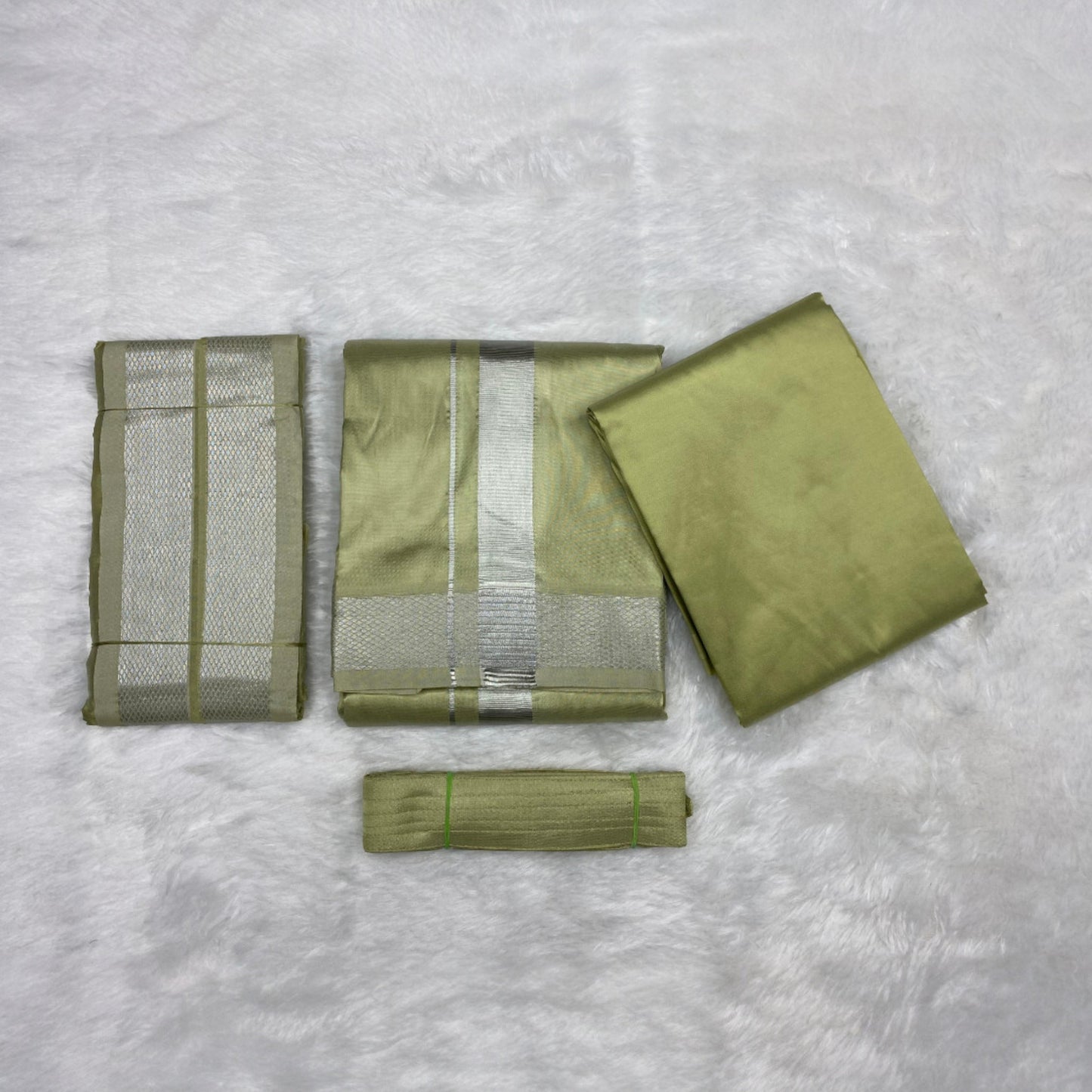 HORAD Premium Art Silk FIR.Green Dhoti with Shirt Material + Angavastram + Belt