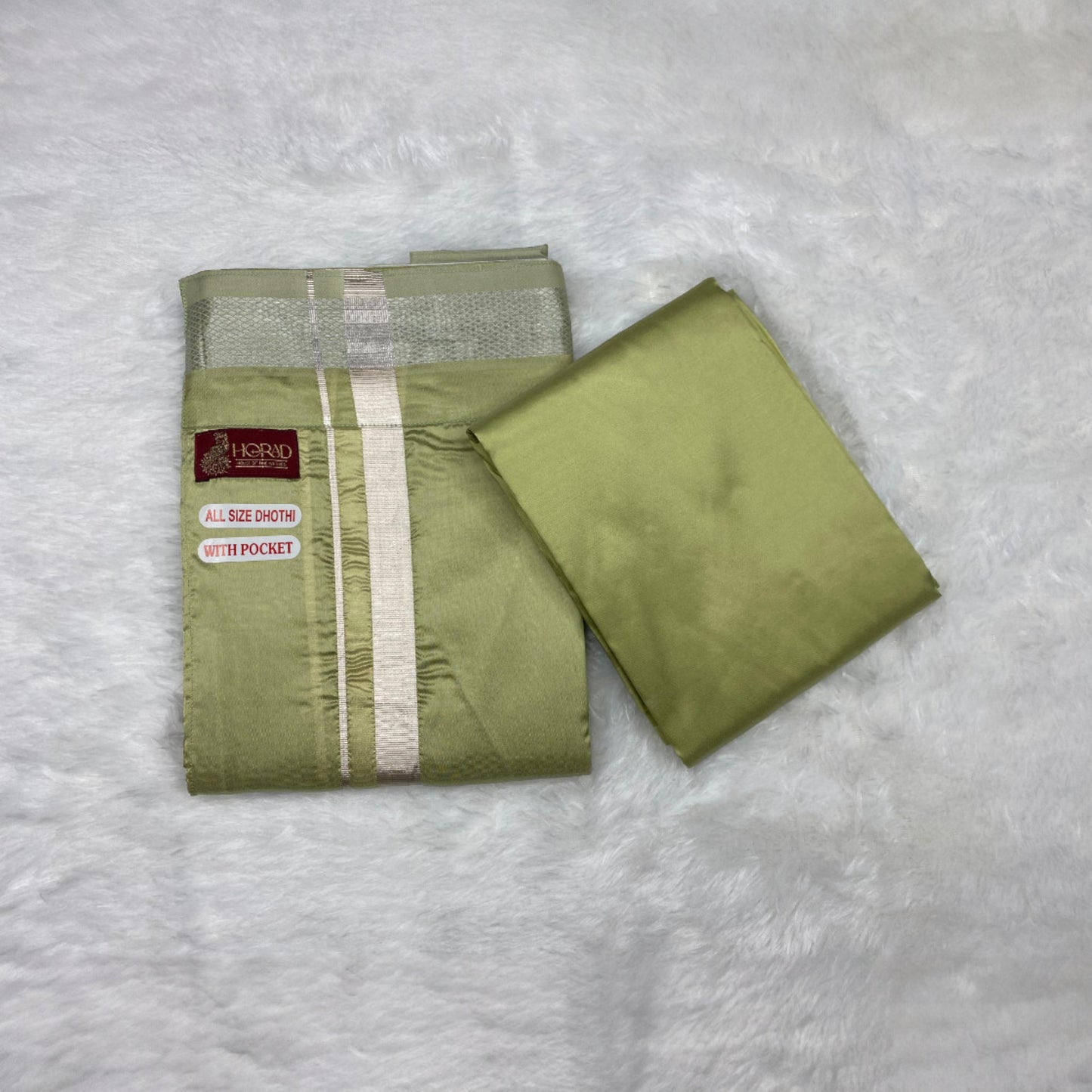 HORAD Premium Art Silk FIR.Green Welcro Dhoti with Shirt Material