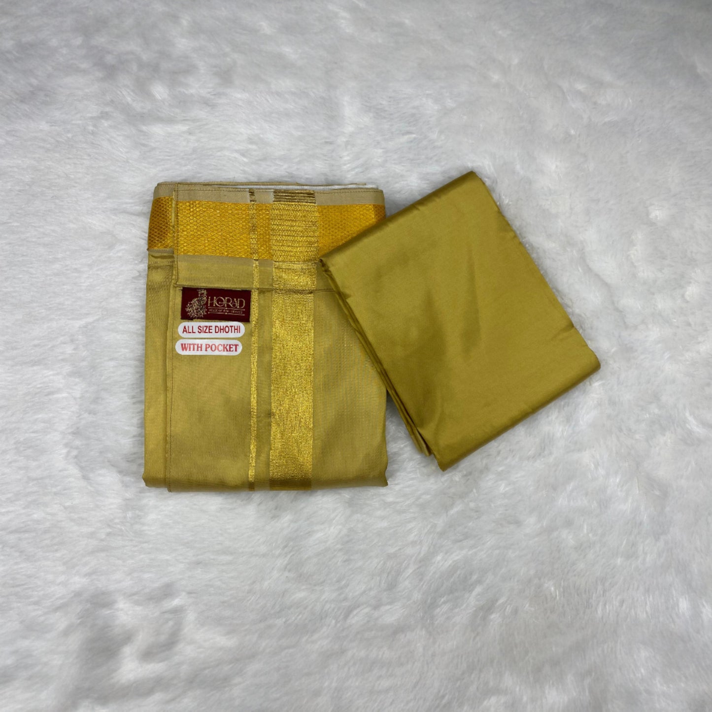 HORAD Premium Art Silk Dark Gold Welcro Dhoti with Shirt Material