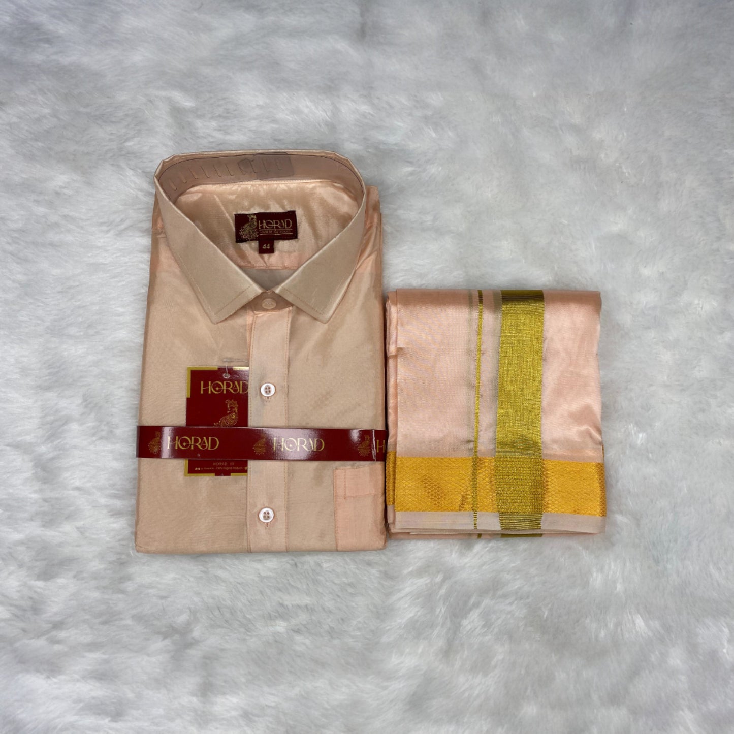 Horad Premium Art Silk Rose Gold Shirt + Dhoti