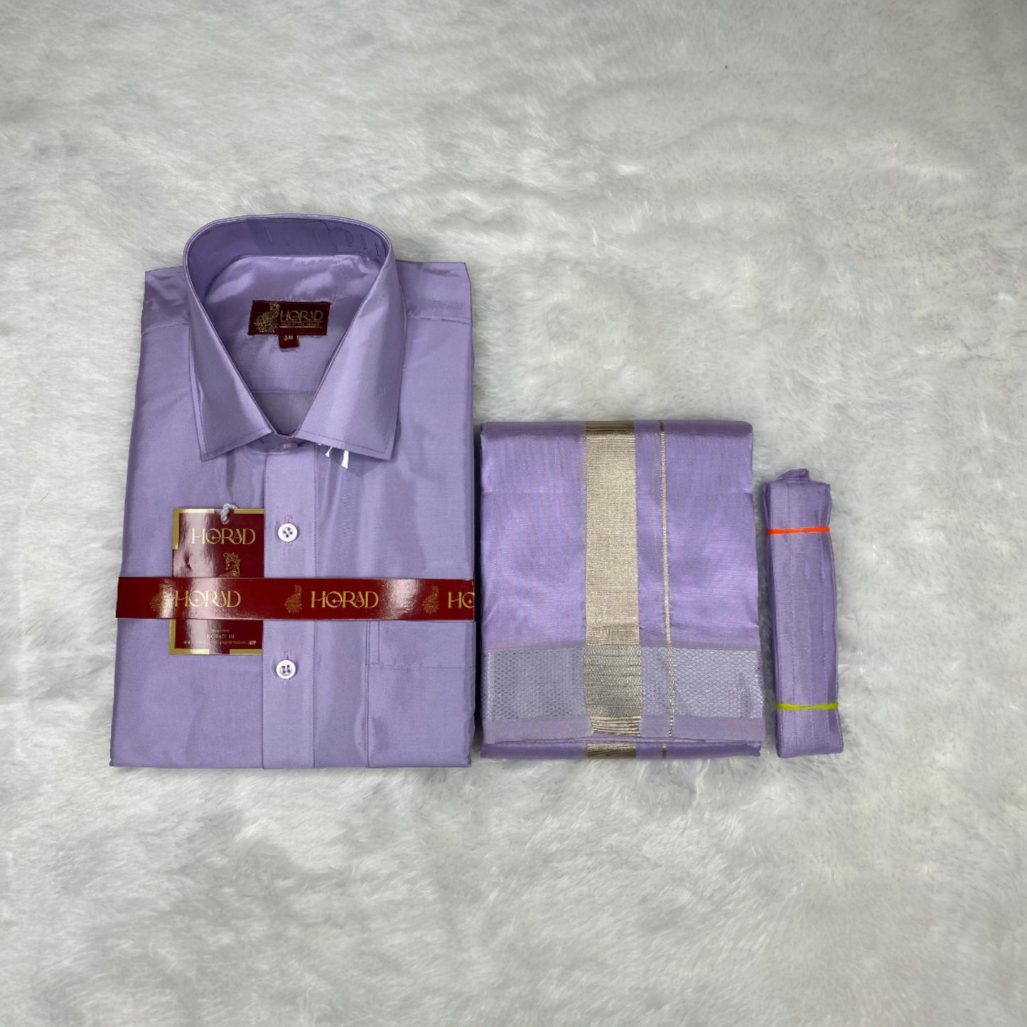 Horad Premium Art Silk Lavender Shirt + Dhoti + Belt