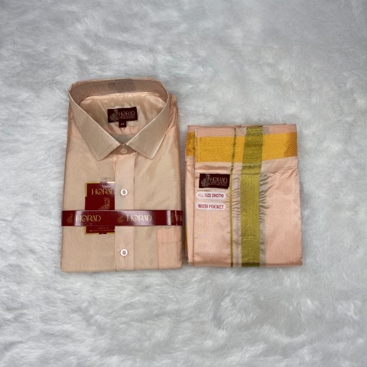 Horad Premium Art Silk Rose Gold Shirt + Welcro Dhoti