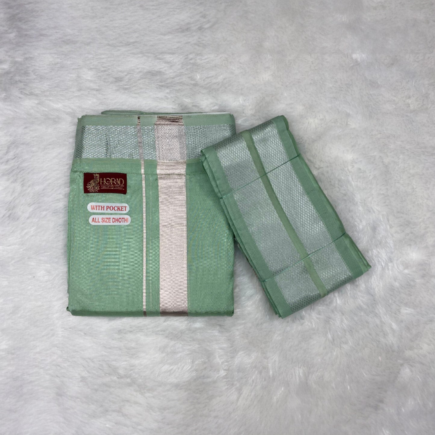 Horad Premium Art Silk Pista Green Welcro Dhoti + Angavastram
