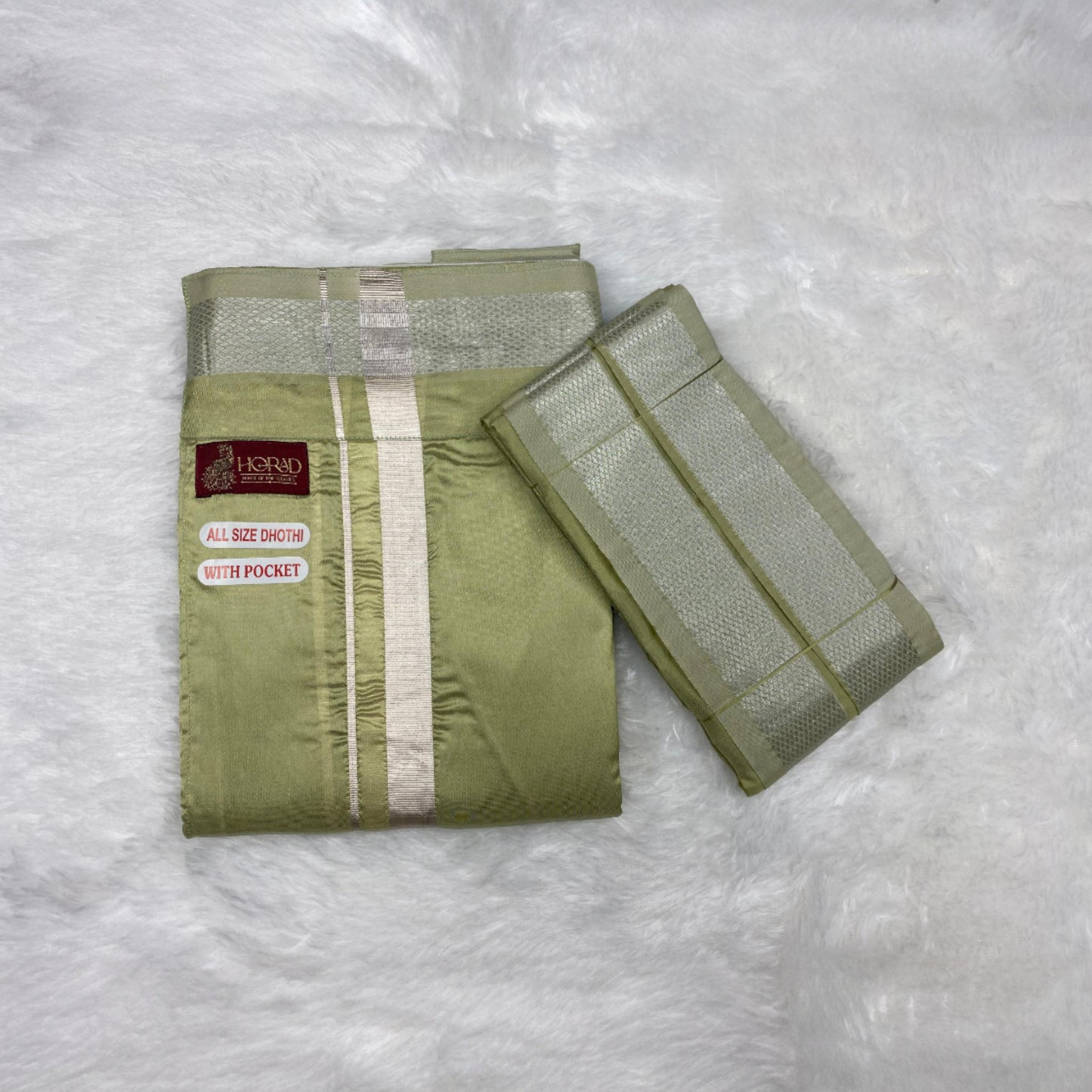 Horad Premium Art Silk FIR.Green Welcro Dhoti + Angavastram