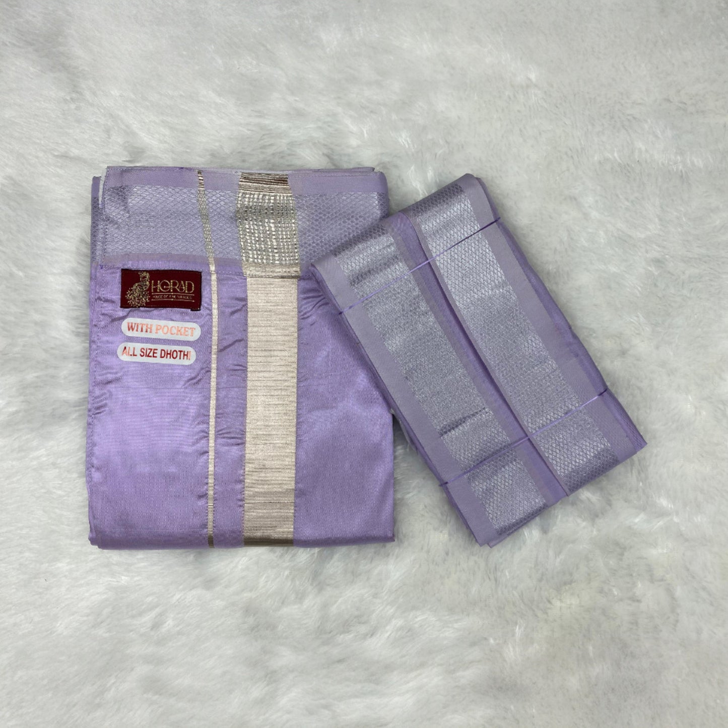 Horad Premium Art Silk Lavender Welcro Dhoti + Angavastram