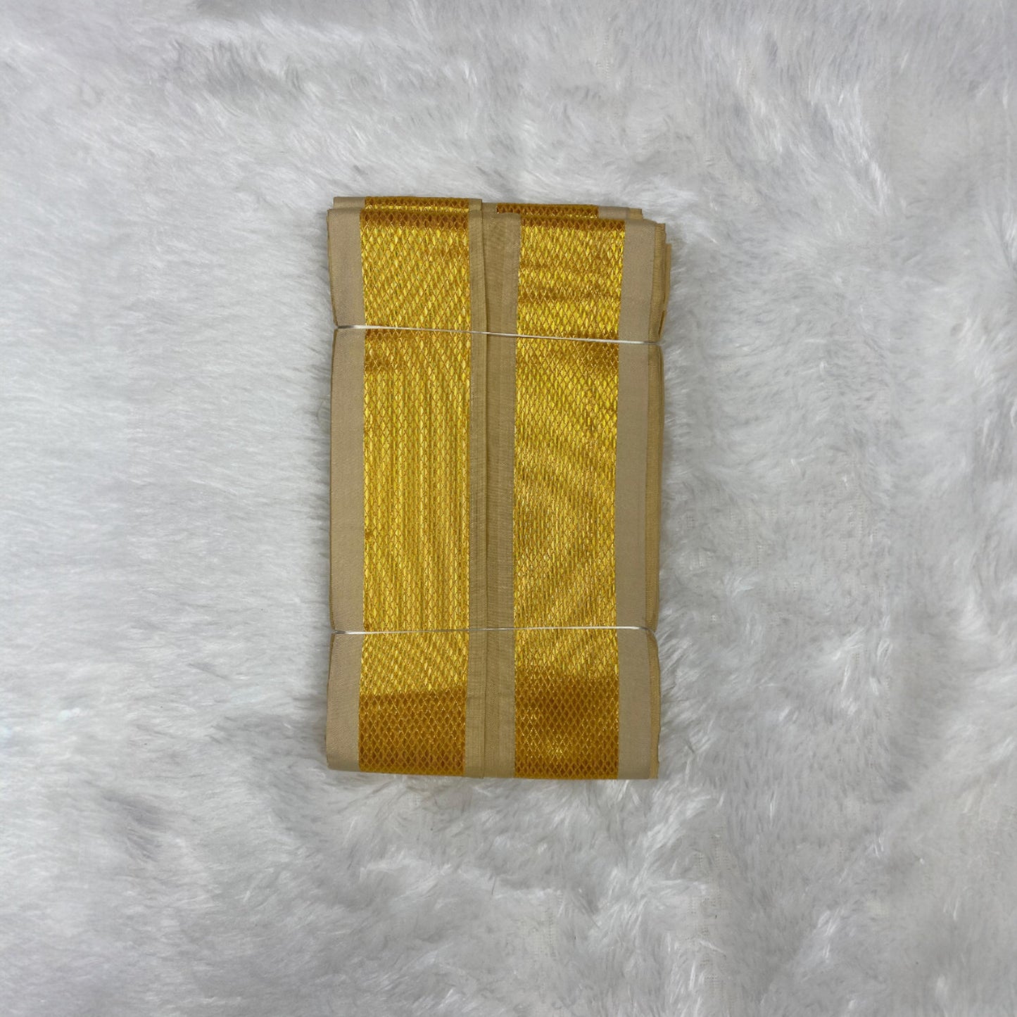 HORAD Premium Art Silk Light Gold Dhoti + Angavastram (8X4)