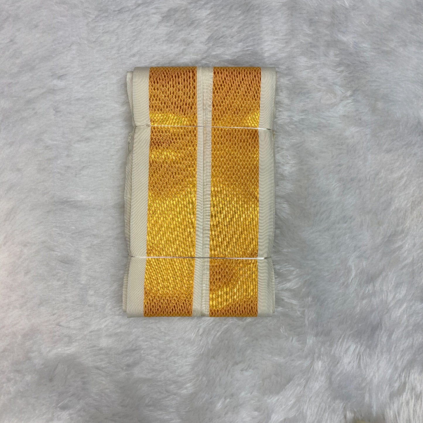 Horad Premium Art Silk Light Gold Shirt + Cream with Gold Border Dhoti + Angavastram