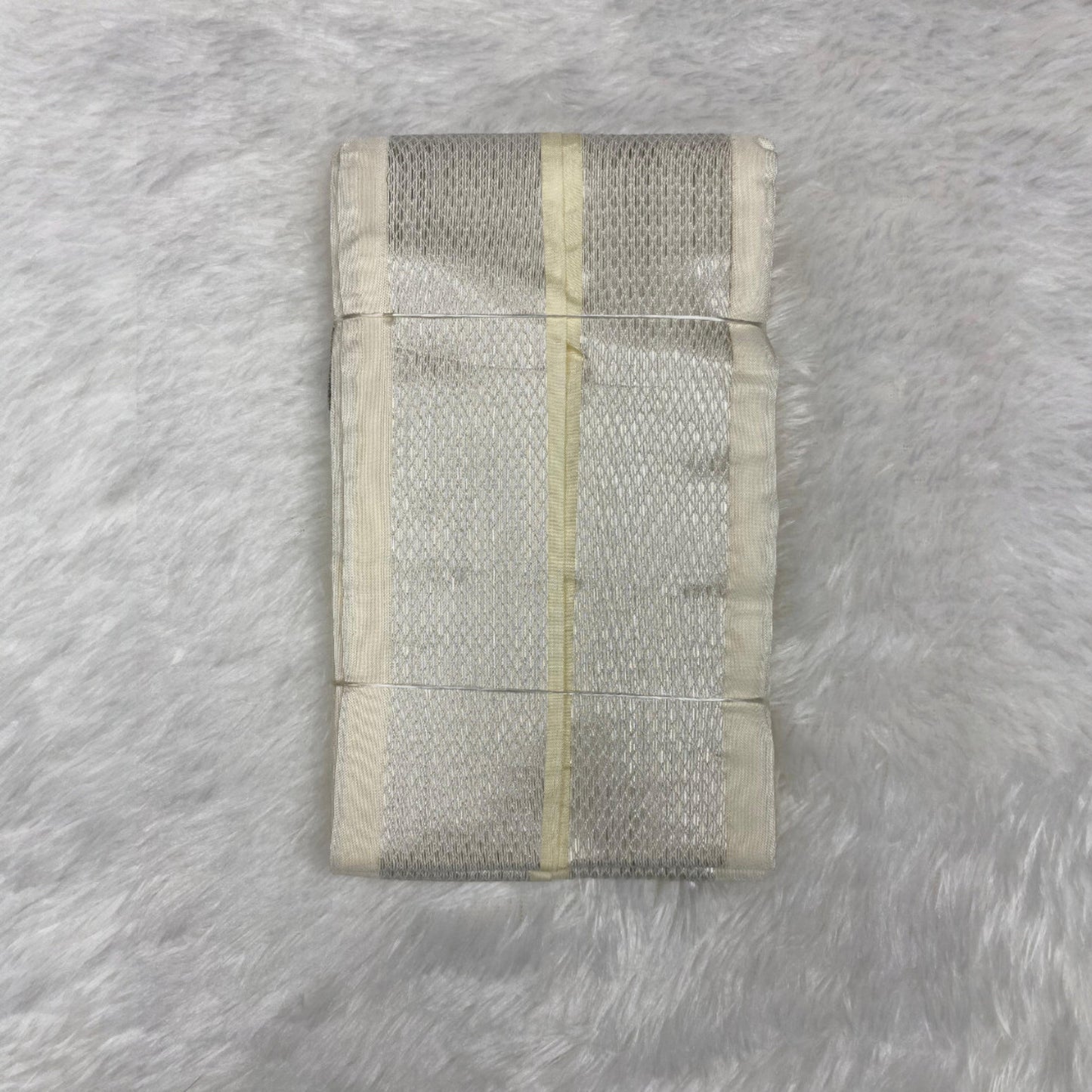 HORAD Premium Art Silk Cream With Silver Zari Dhoti + Angavastram (8X4)