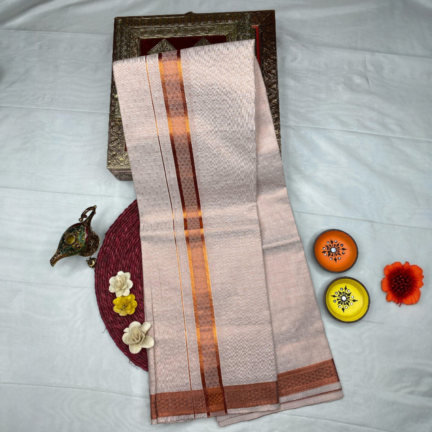 HORAD Kora Cotton Copper Emboss Shirt Material with Dhoti