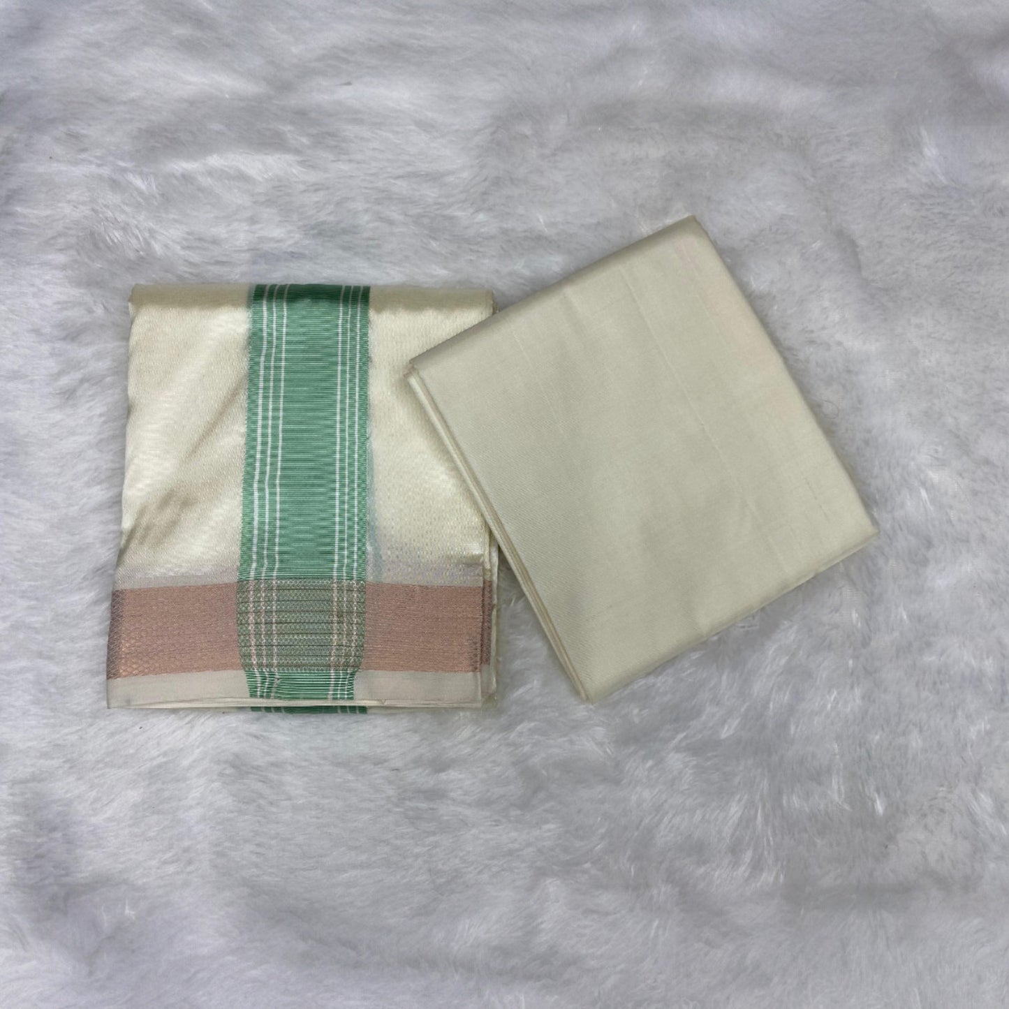 HORAD Premium Art Silk Cream with Pista green Dhoti with Cream Shirt Material