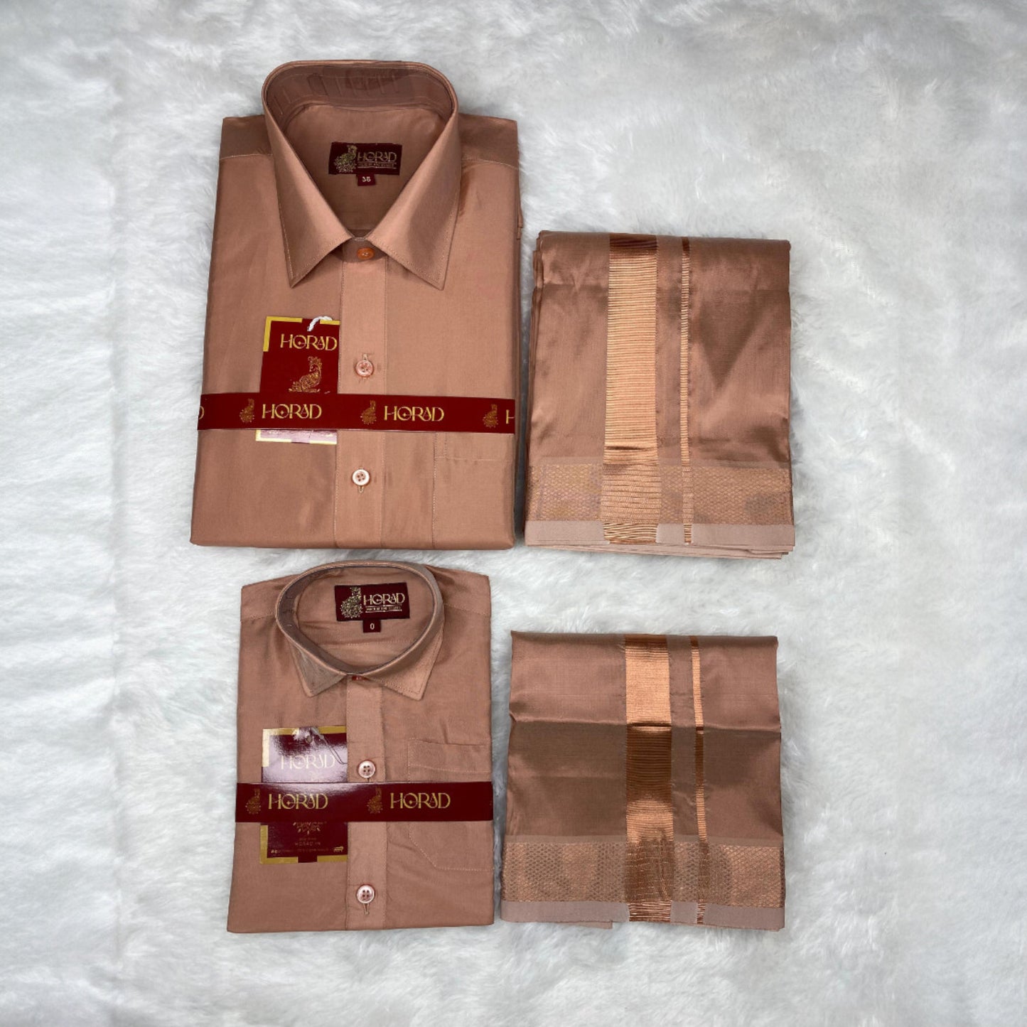 Horad Premium Art Silk Dad and Son Copper Shirt + Dhoti
