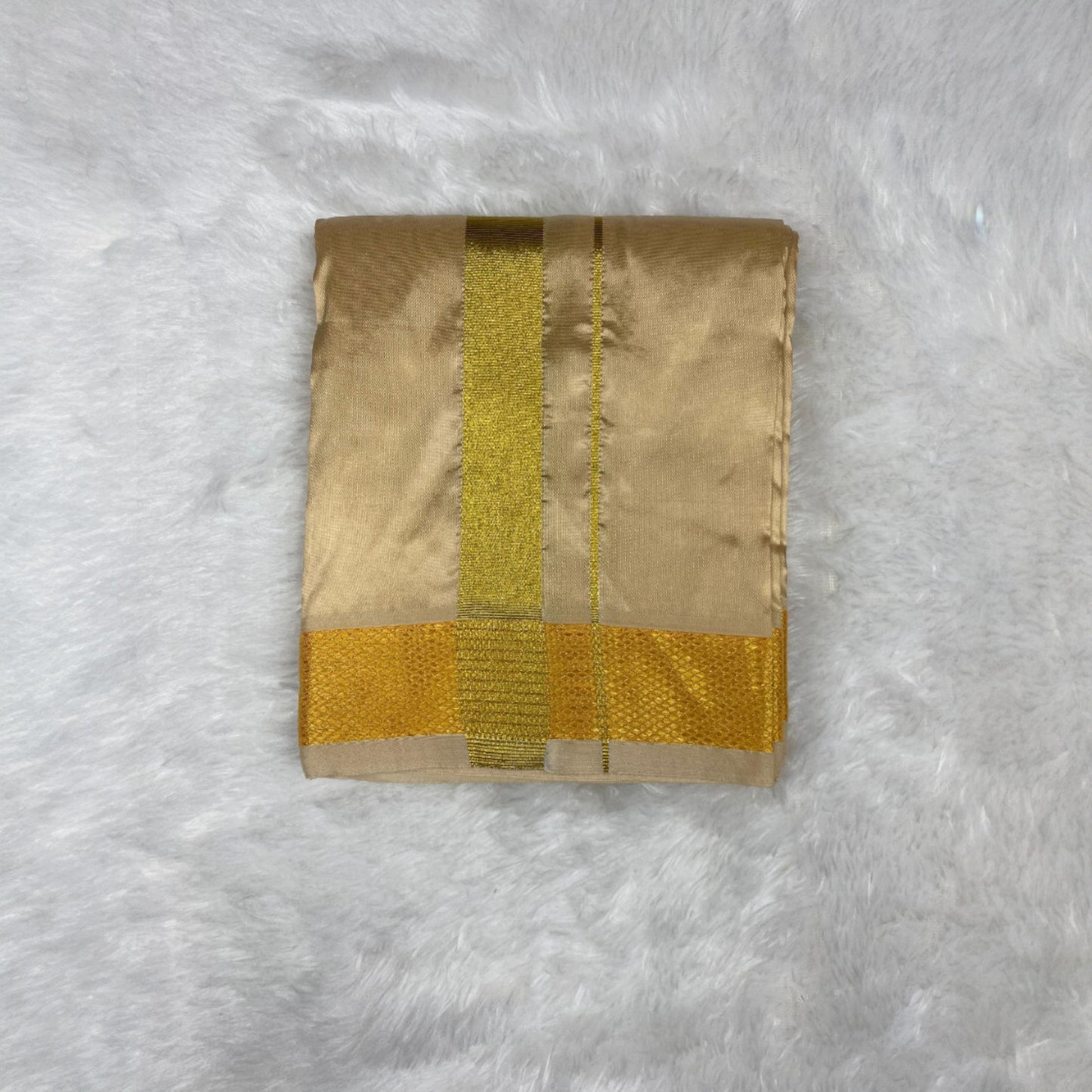 HORAD Premium Art Silk Light Gold Dhoti + Angavastram (8X4)